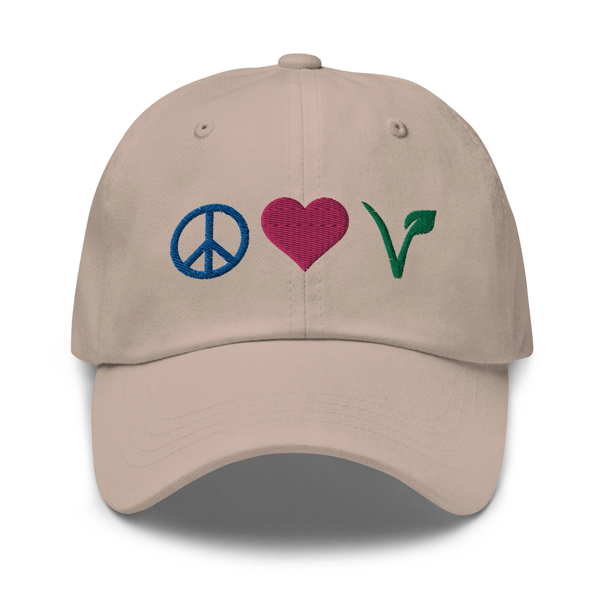 Peace, Love, Vegan Hat / Cap With Premium Multi-color Stitched Embroidery - Image 11
