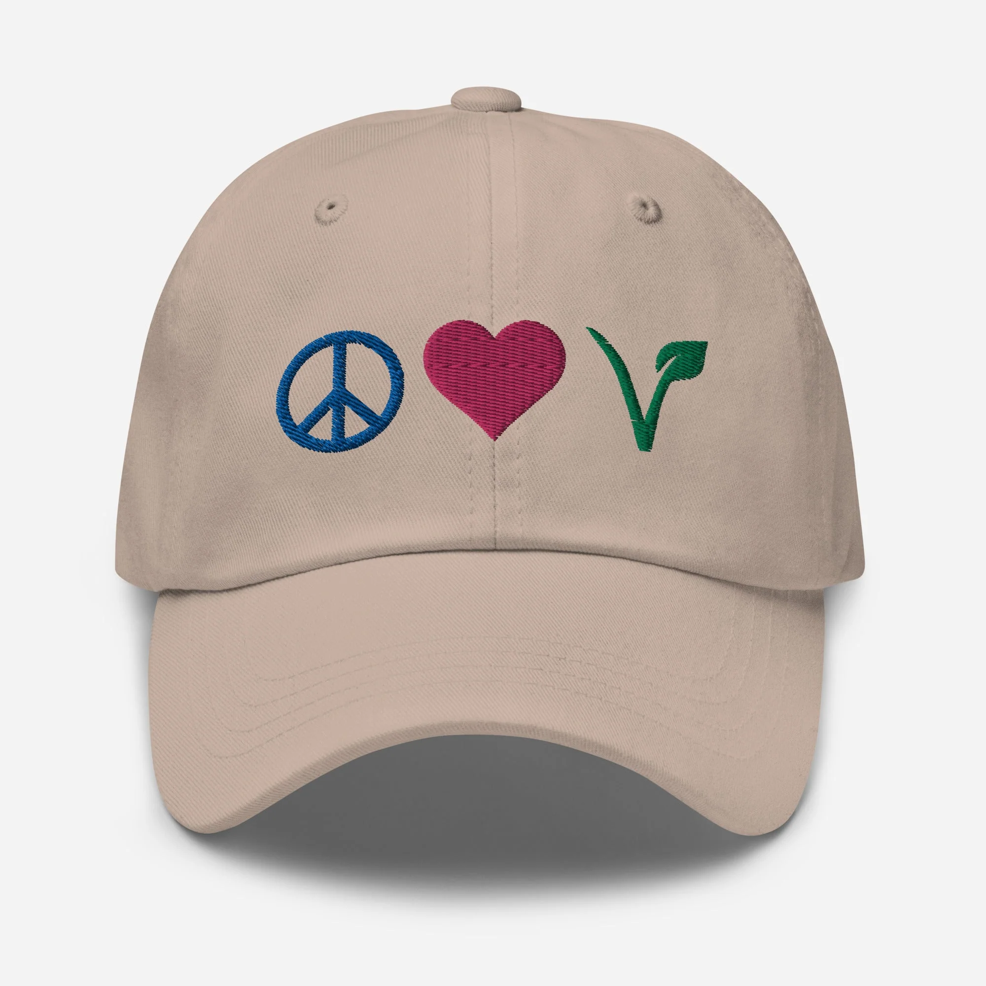 Peace, Love, Vegan Hat / Cap With Premium Multi-color Stitched Embroidery - Image 3