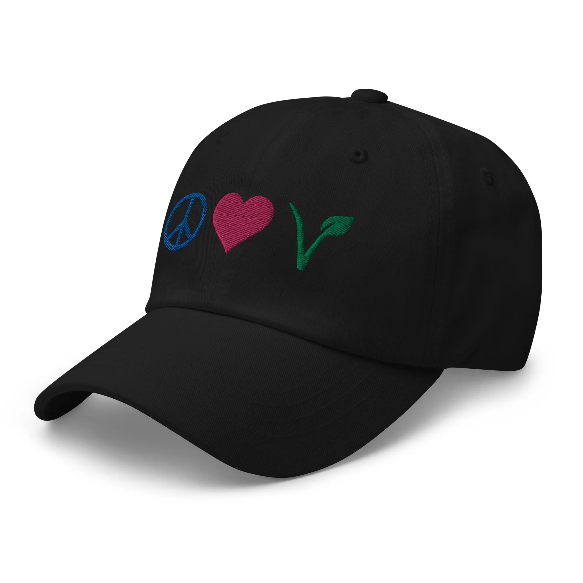 Peace, Love, Vegan Hat / Cap With Premium Multi-color Stitched Embroidery - Image 5