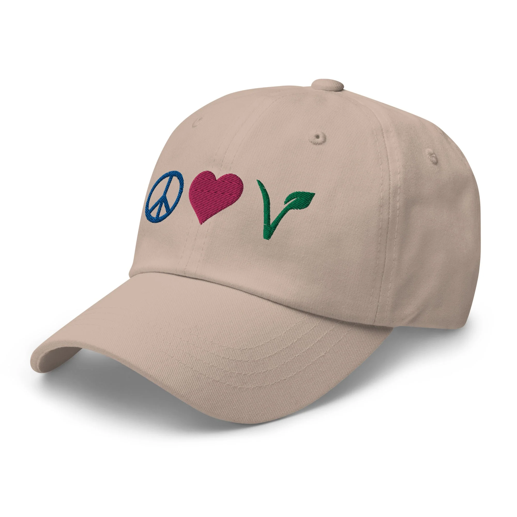 Peace, Love, Vegan Hat / Cap With Premium Multi-color Stitched Embroidery - Image 8