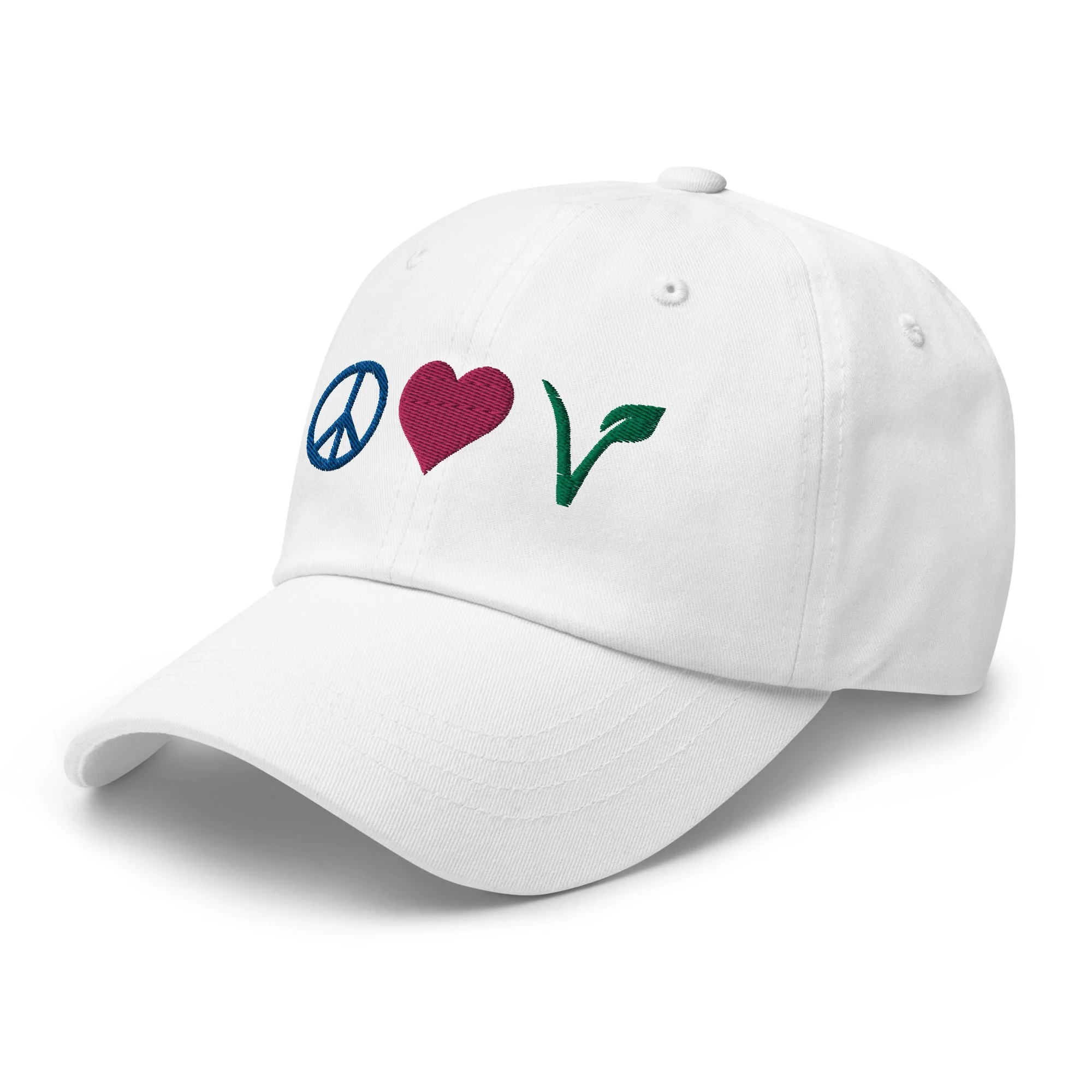 Peace, Love, Vegan Hat / Cap With Premium Multi-color Stitched Embroidery - Image 9