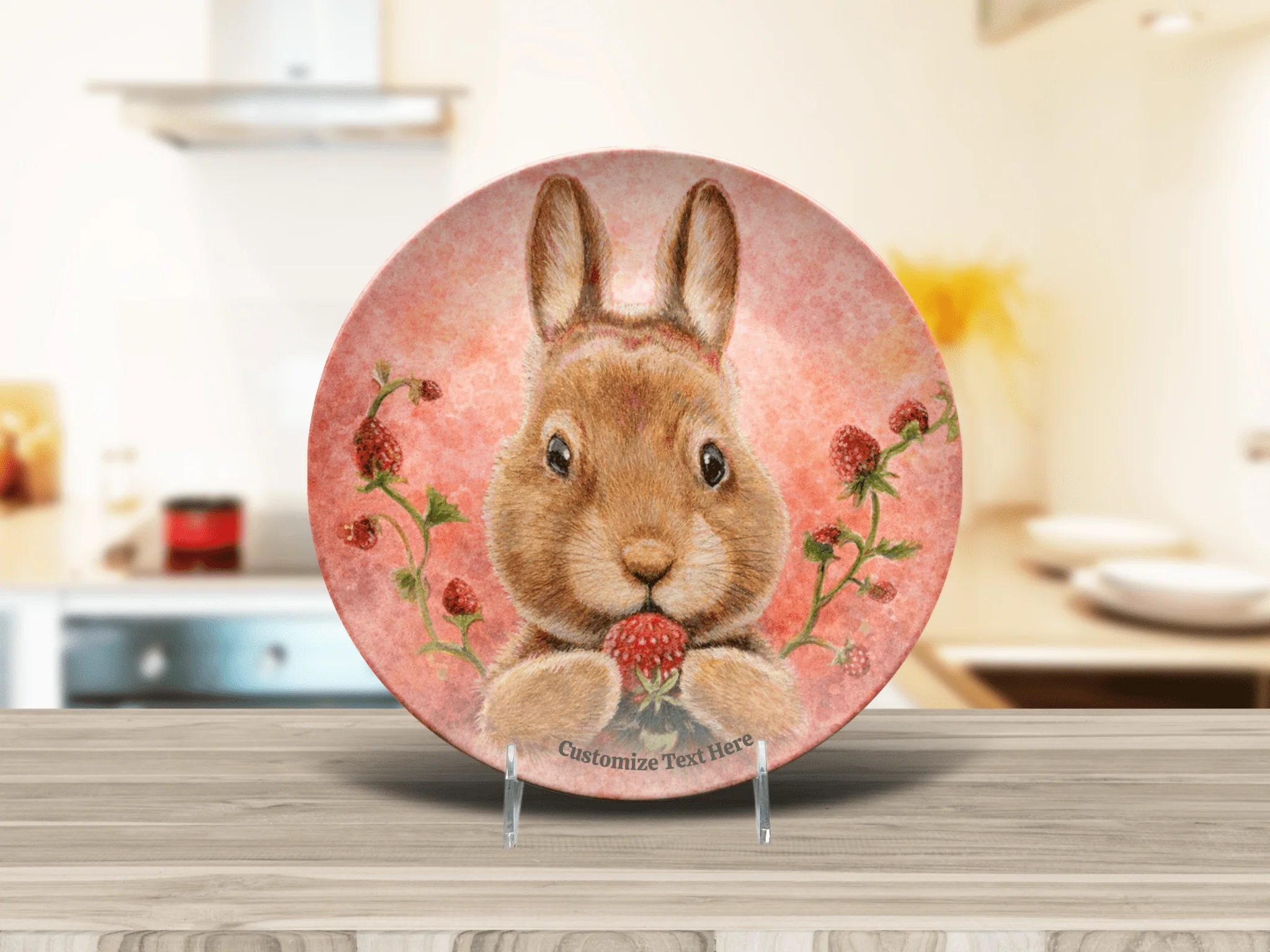 Personalized Kids Plate & Bowl with Bunny & Strawberry – Whimsical Tableware for Children - Image 3