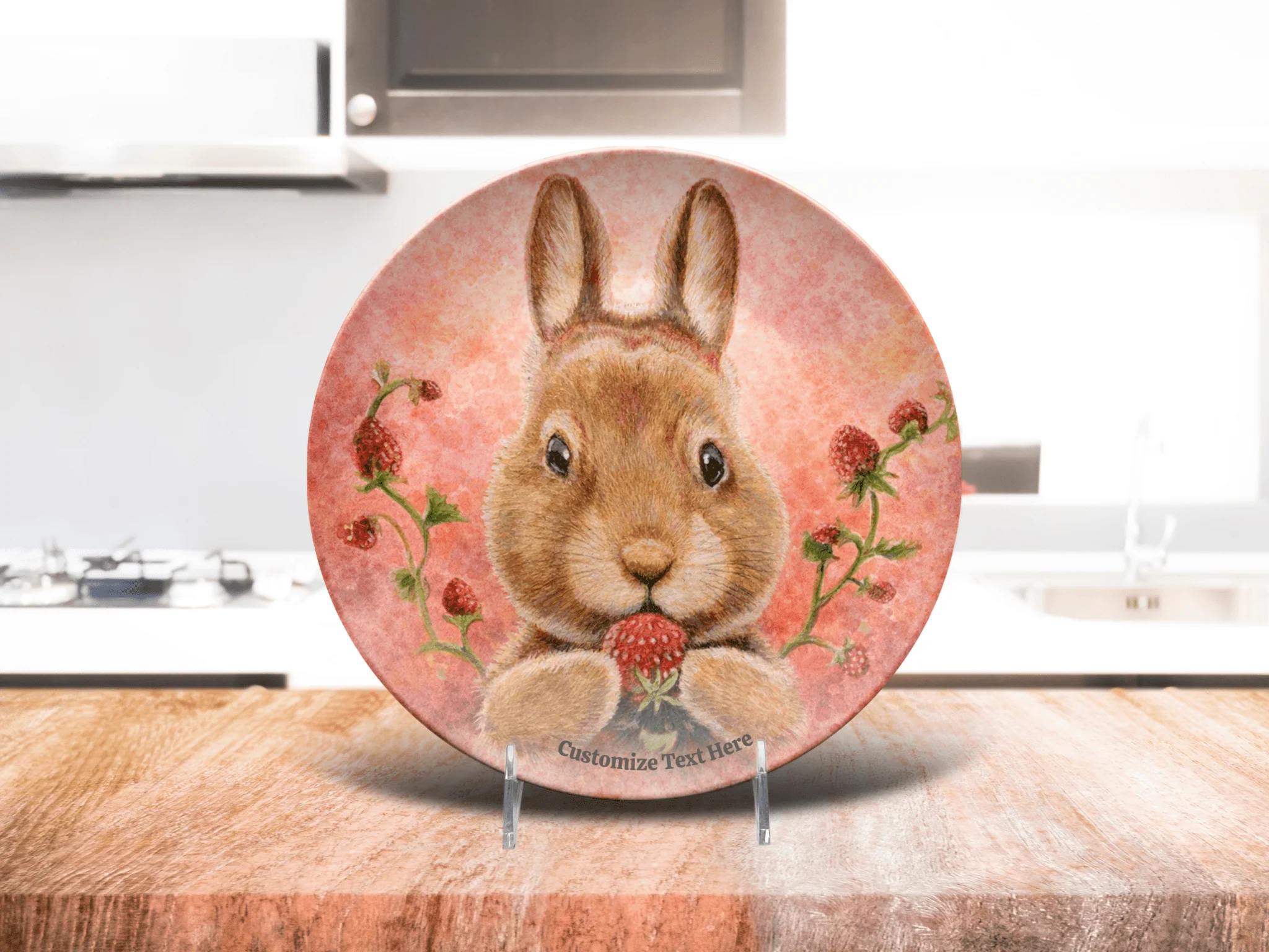 Personalized Kids Plate & Bowl with Bunny & Strawberry – Whimsical Tableware for Children - Image 4