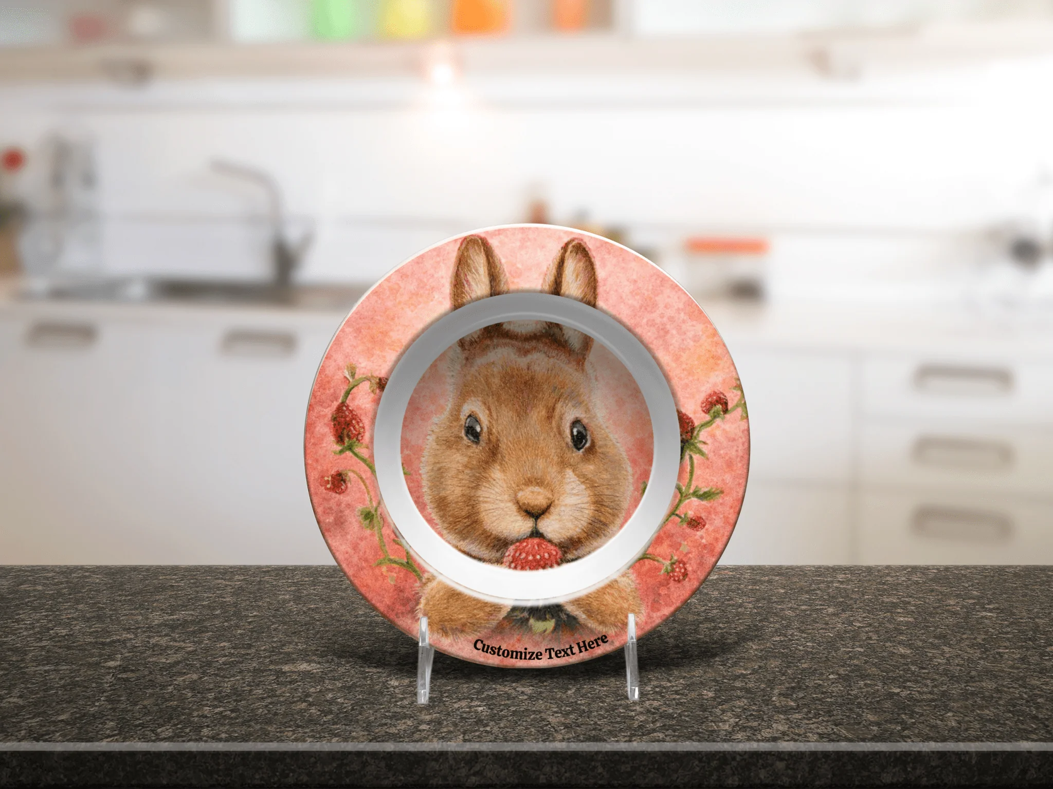 Personalized Kids Plate & Bowl with Bunny & Strawberry – Whimsical Tableware for Children - Image 6