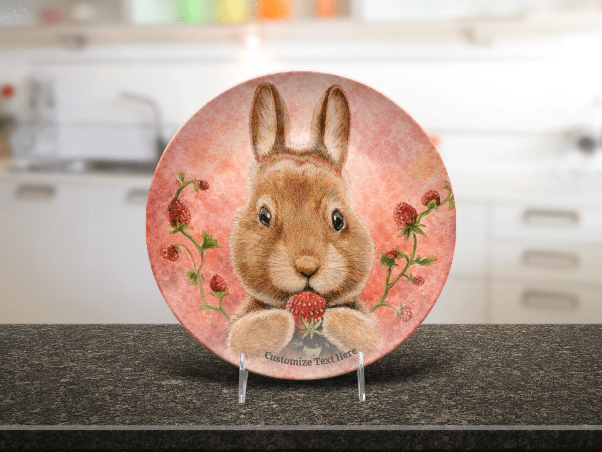 Personalized Kids Plate & Bowl with Bunny & Strawberry – Whimsical Tableware for Children - Image 7