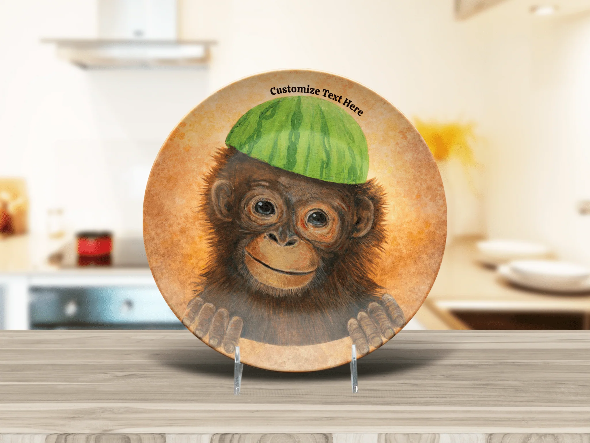 Personalized Kids Plate & Bowl with Monkey & Watermelon – Whimsical Tableware for Children - Image 3