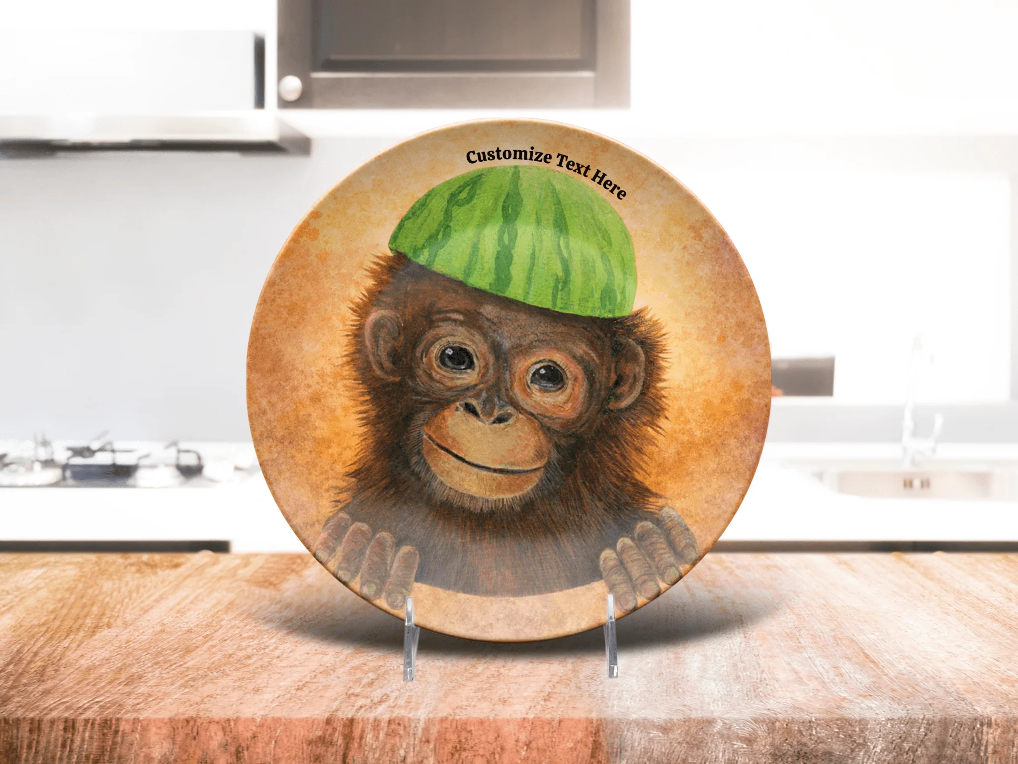 Personalized Kids Plate & Bowl with Monkey & Watermelon – Whimsical Tableware for Children - Image 4