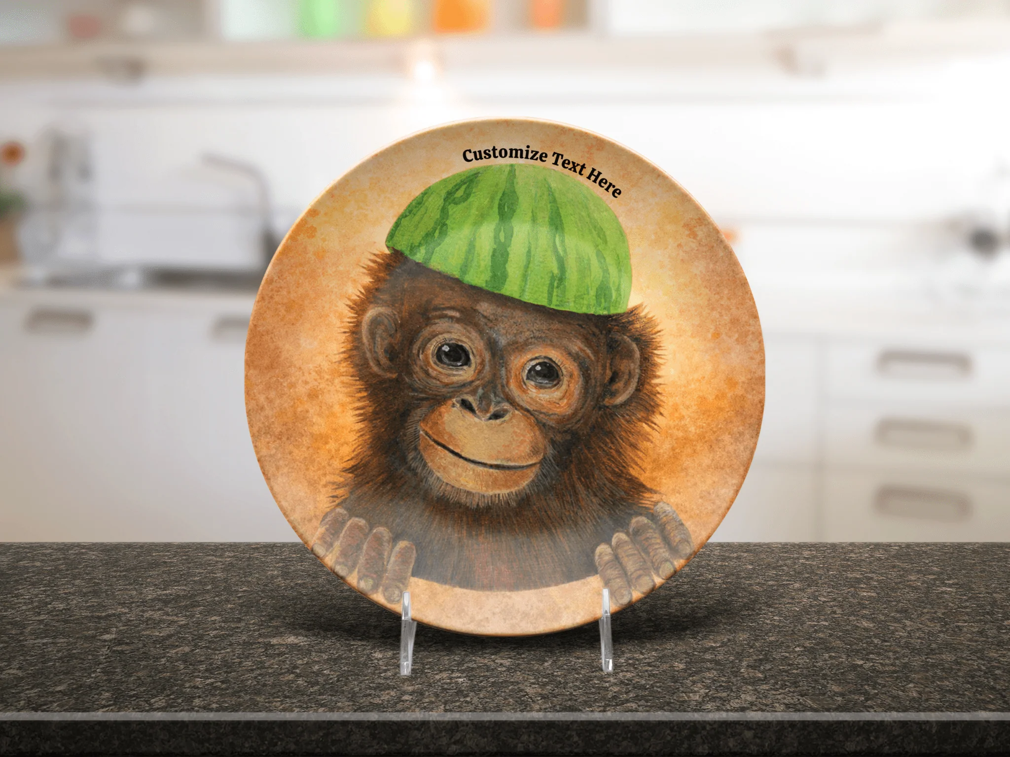 Personalized Kids Plate & Bowl with Monkey & Watermelon – Whimsical Tableware for Children - Image 7