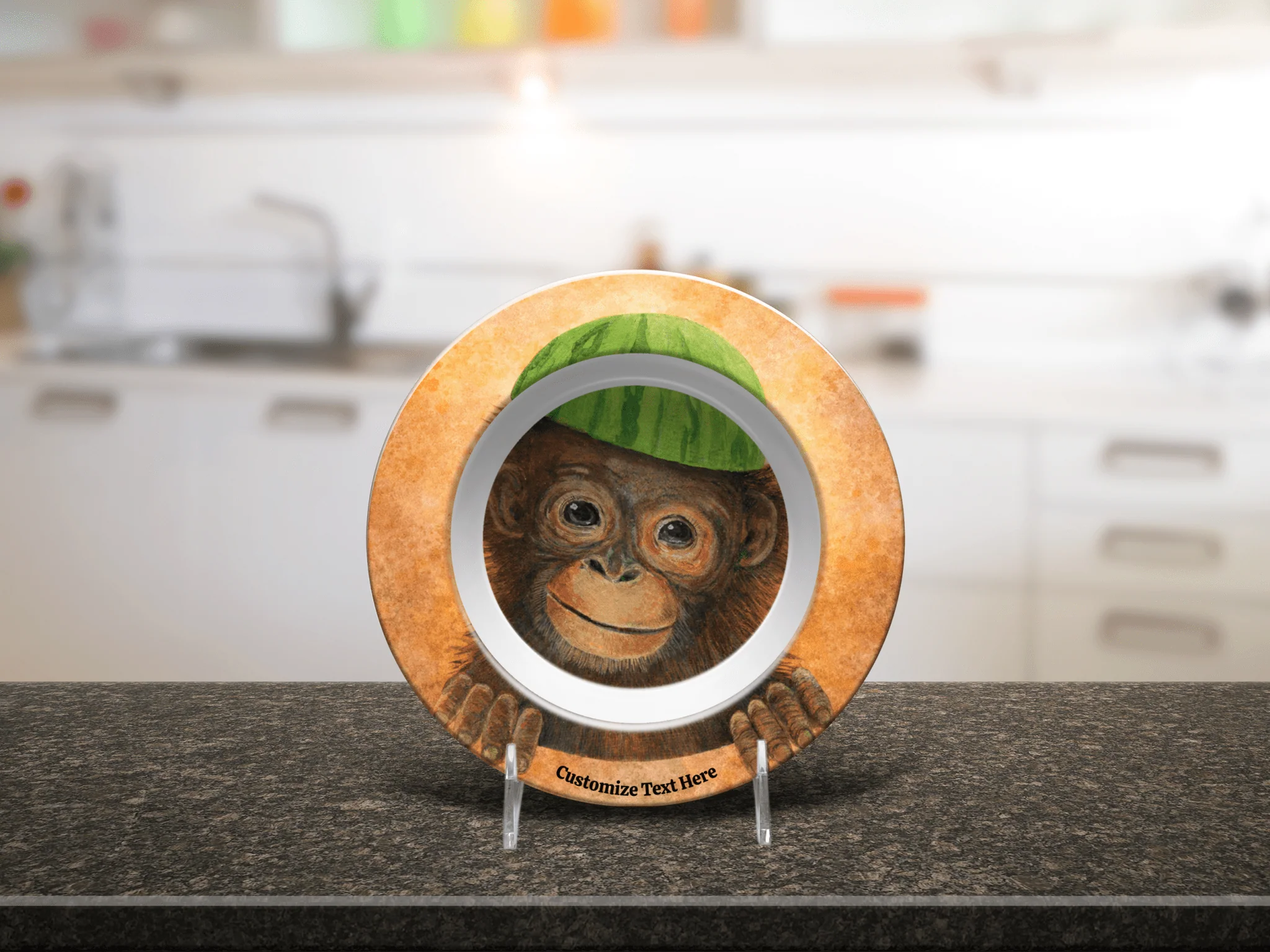 Personalized Kids Plate & Bowl with Monkey & Watermelon – Whimsical Tableware for Children - Image 8