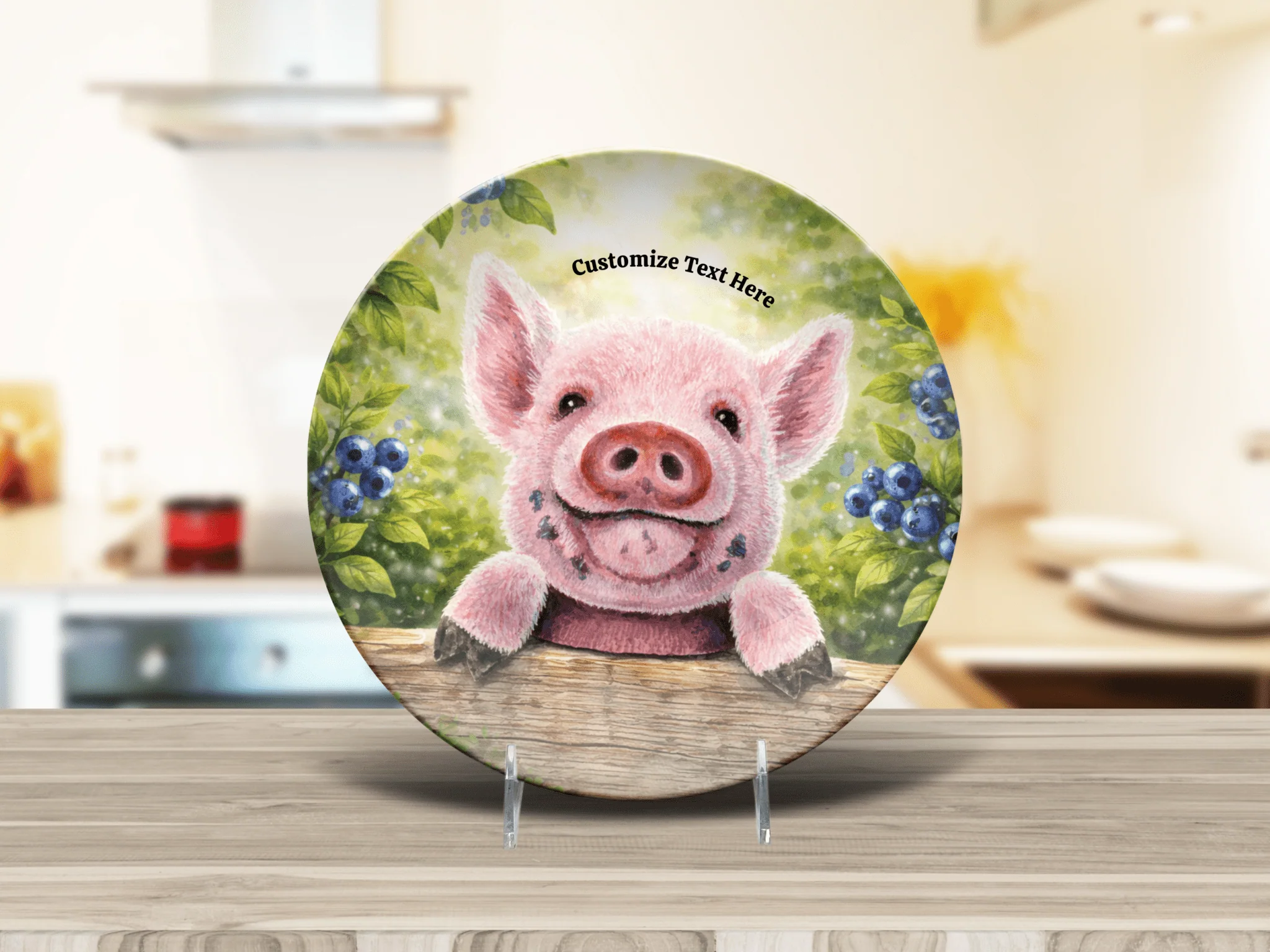 Personalized Kids Plate & Bowl with Pig & Blueberries – Whimsical Tableware for Everyone - Image 3