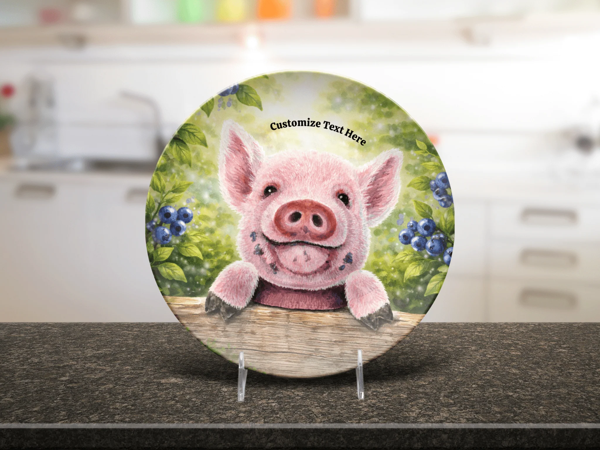 Personalized Kids Plate & Bowl with Pig & Blueberries – Whimsical Tableware for Everyone - Image 7