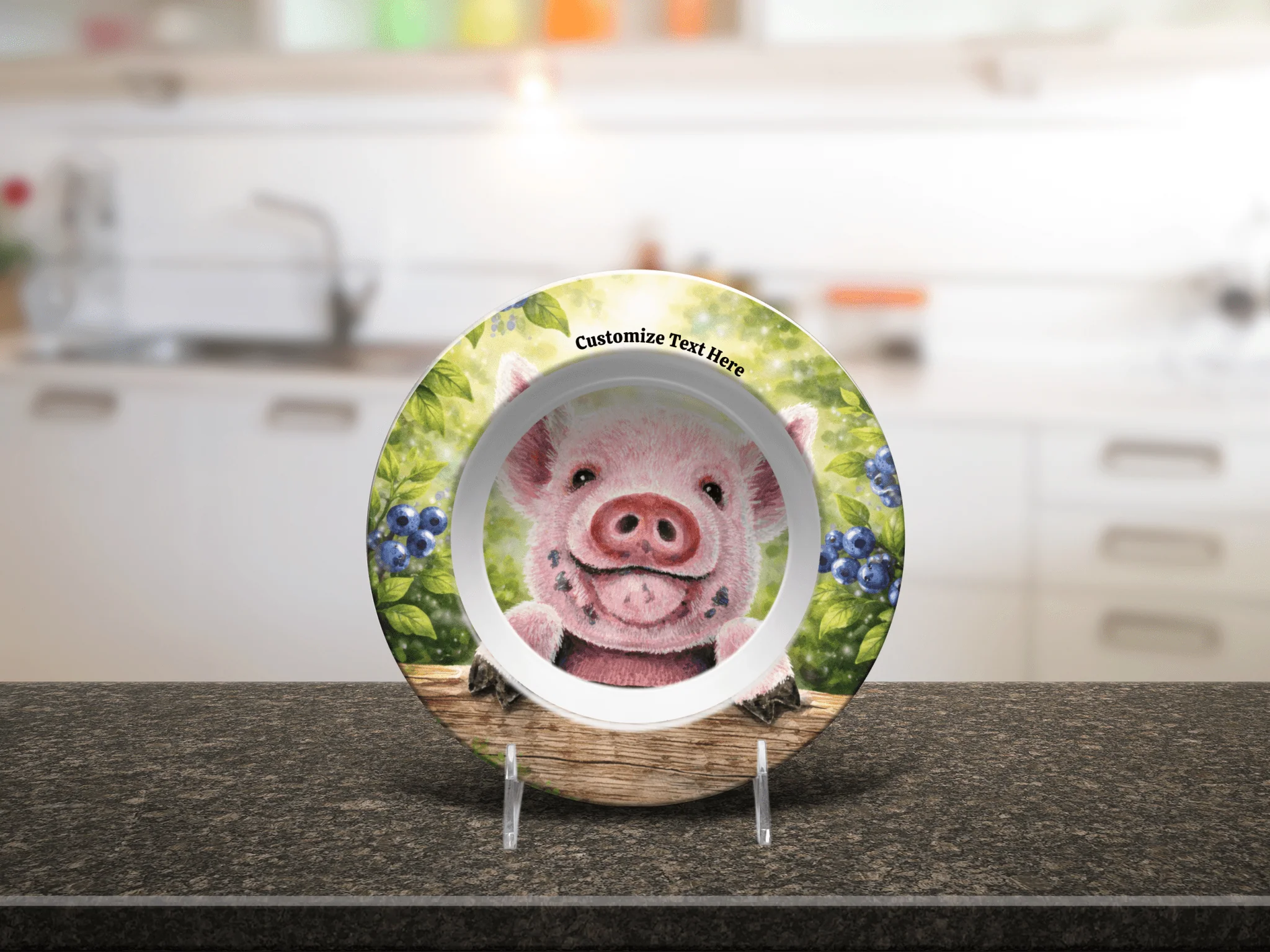 Personalized Kids Plate & Bowl with Pig & Blueberries – Whimsical Tableware for Everyone - Image 8