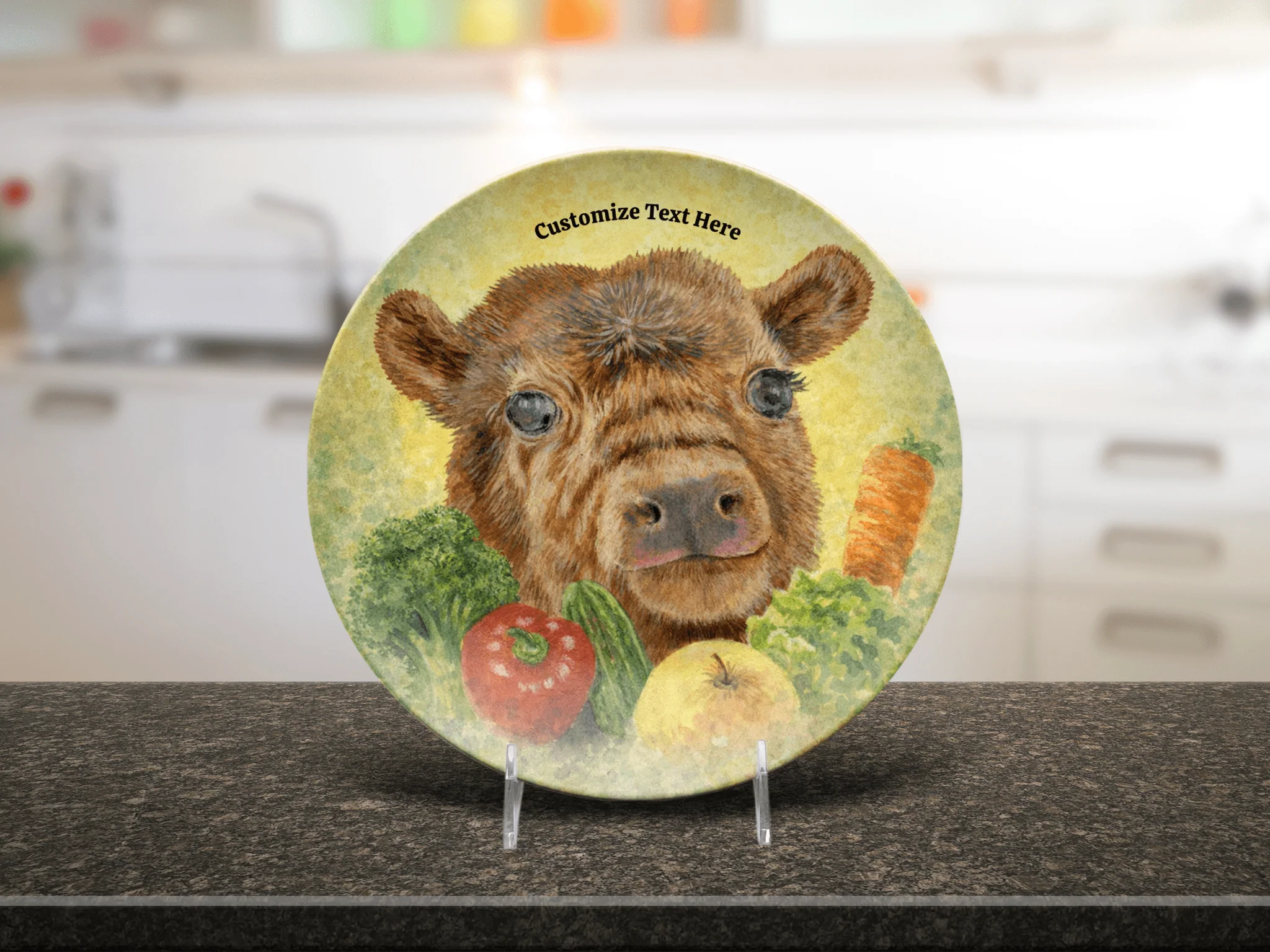 Personalized Plate & Bowl with Cow & Garden Veggies – Whimsical Tableware for Everyone - Image 3
