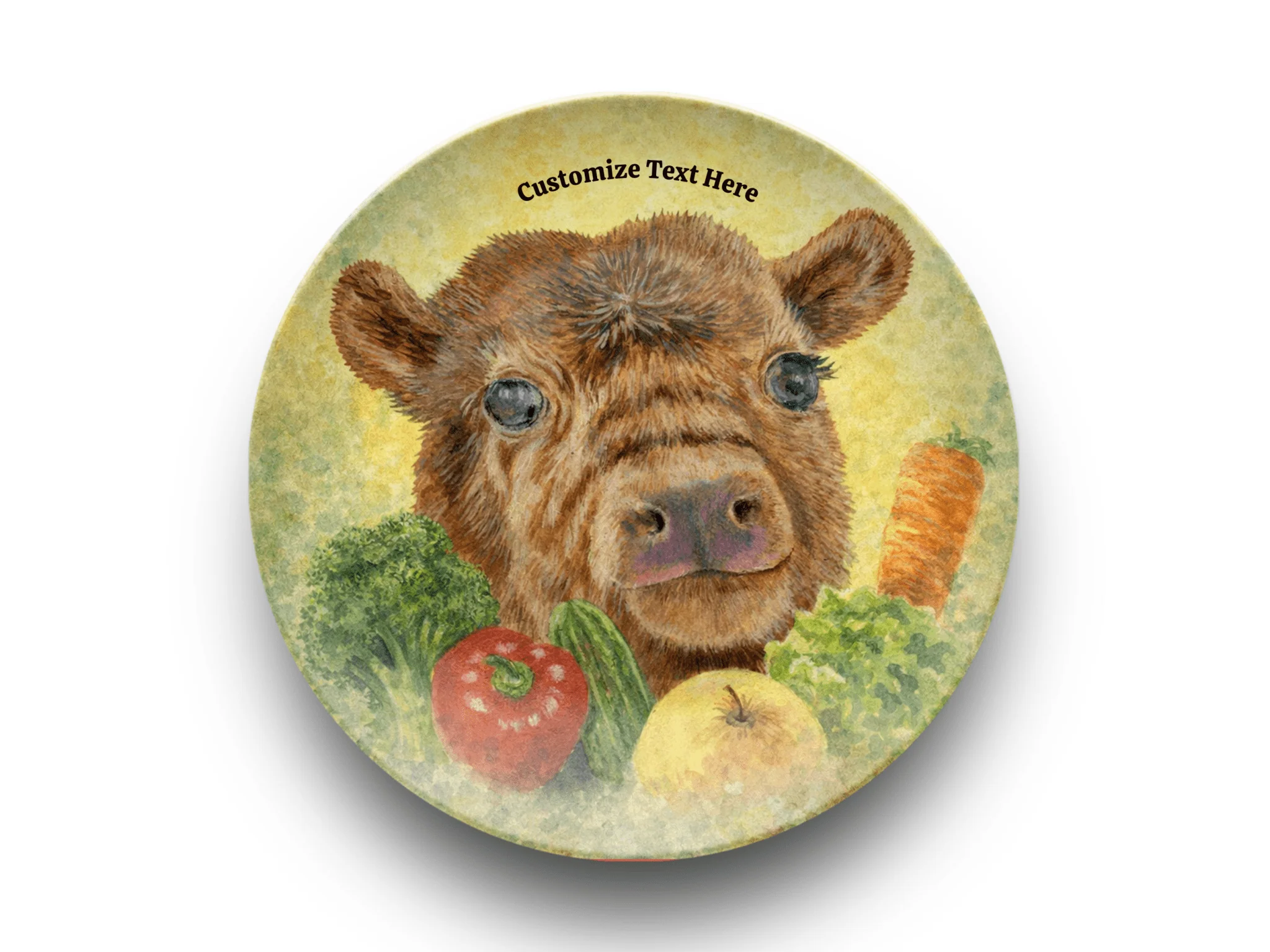 Personalized Plate & Bowl with Cow & Garden Veggies – Whimsical Tableware for Everyone - Image 4