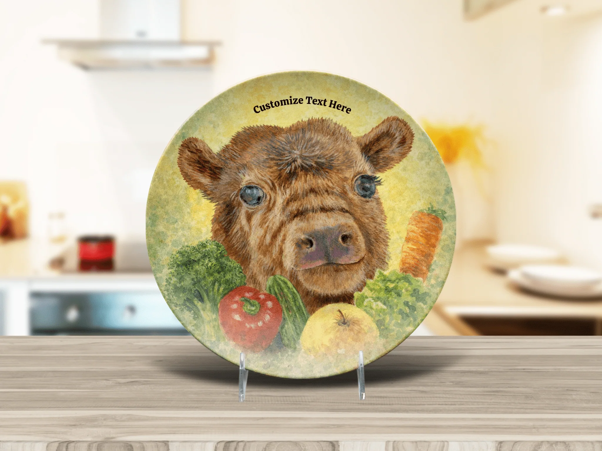 Personalized Plate & Bowl with Cow & Garden Veggies – Whimsical Tableware for Everyone - Image 5