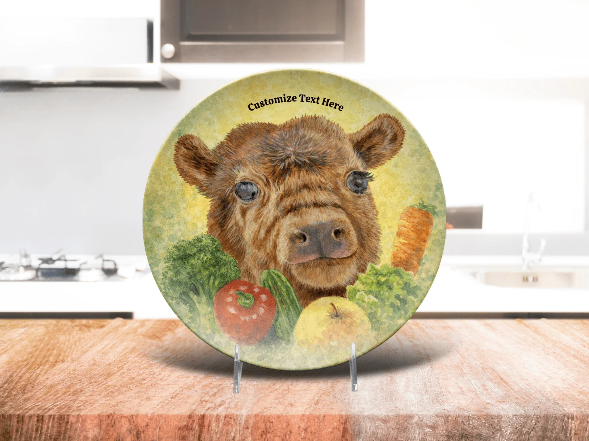 Personalized Plate & Bowl with Cow & Garden Veggies – Whimsical Tableware for Everyone - Image 6