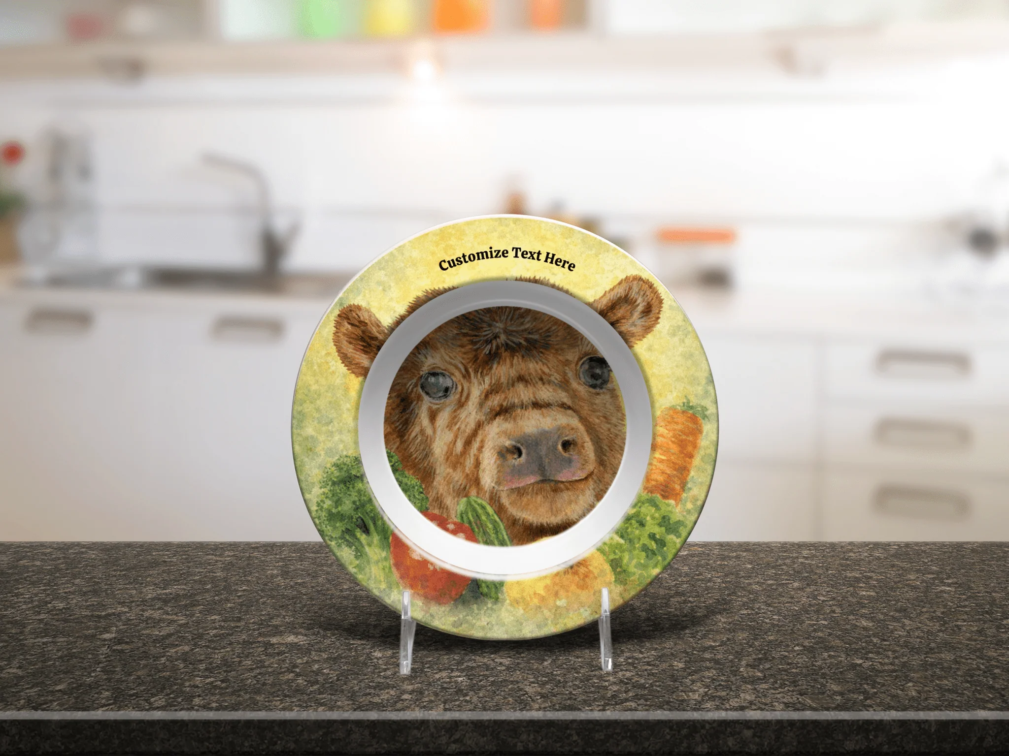 Personalized Plate & Bowl with Cow & Garden Veggies – Whimsical Tableware for Everyone - Image 7