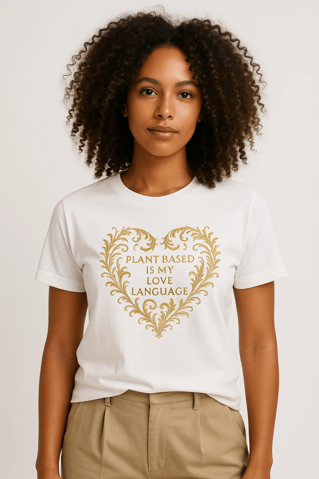 Plant Based Love Funny Vegan Premium Tshirt (Gold)
