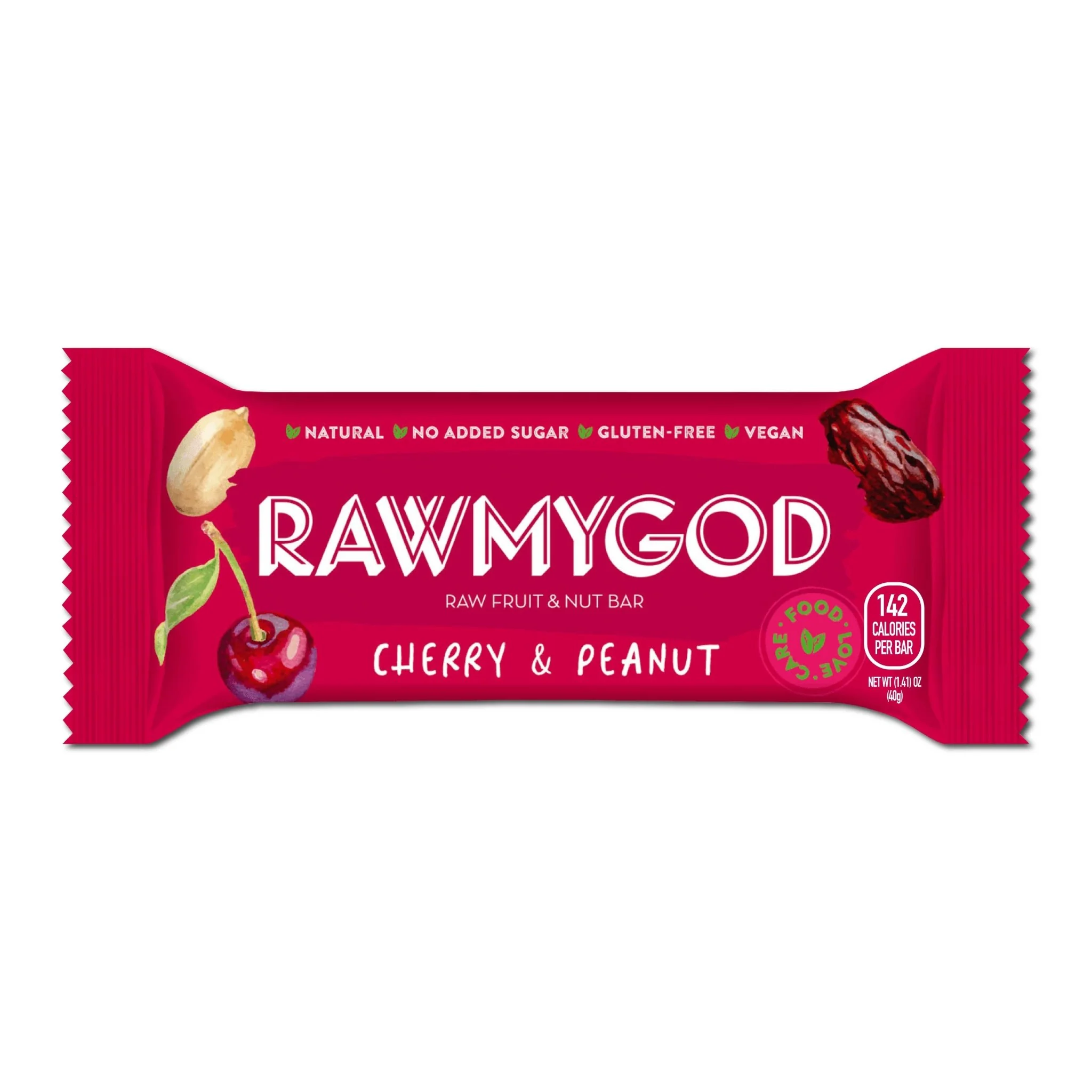 RAWMYGOD Cherry & Peanut Raw Fruit & Nut Bar, Box of 16 - Image 2
