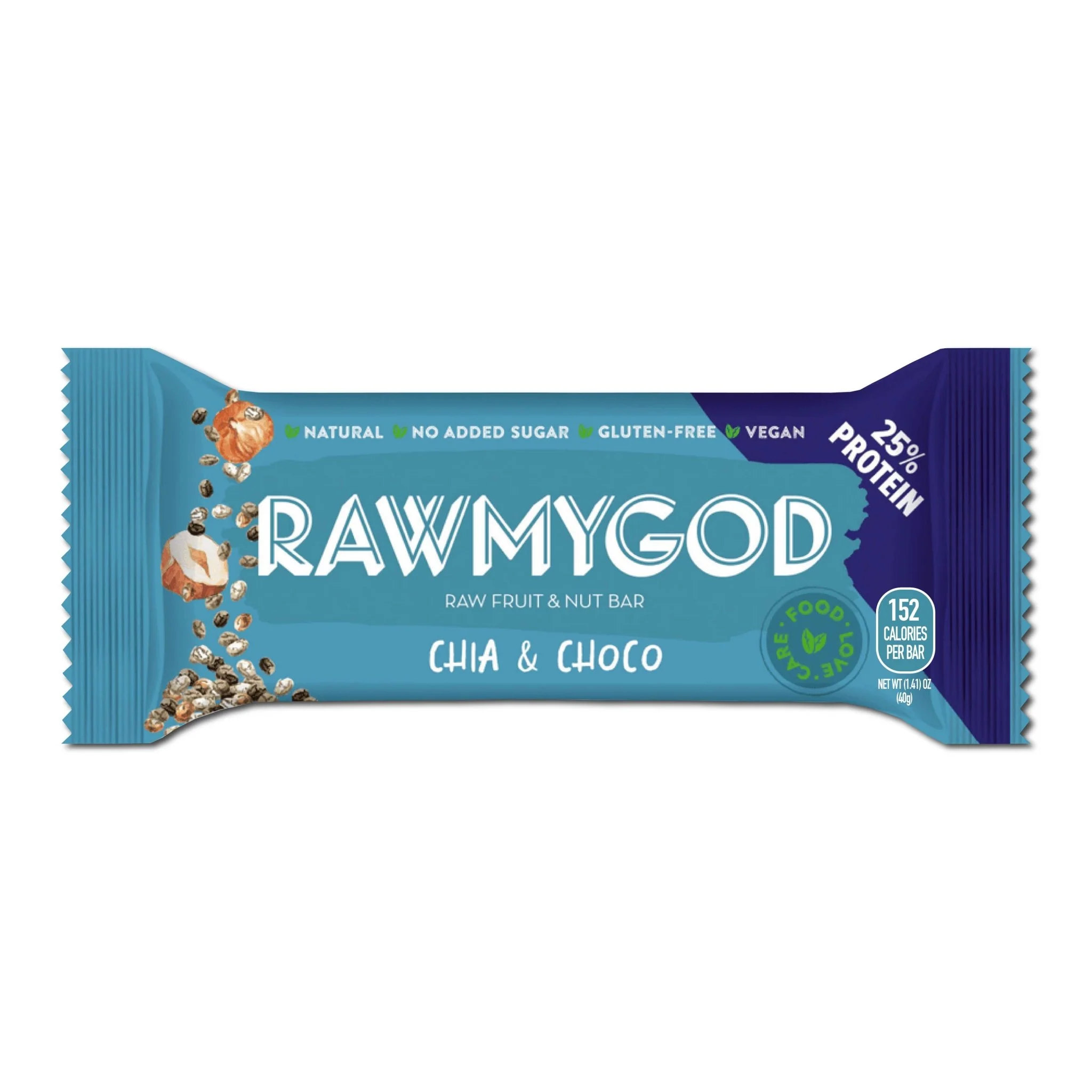 RAWMYGOD Chia & Choco Raw Fruit & Nut Bar, Box of 16 - Image 2