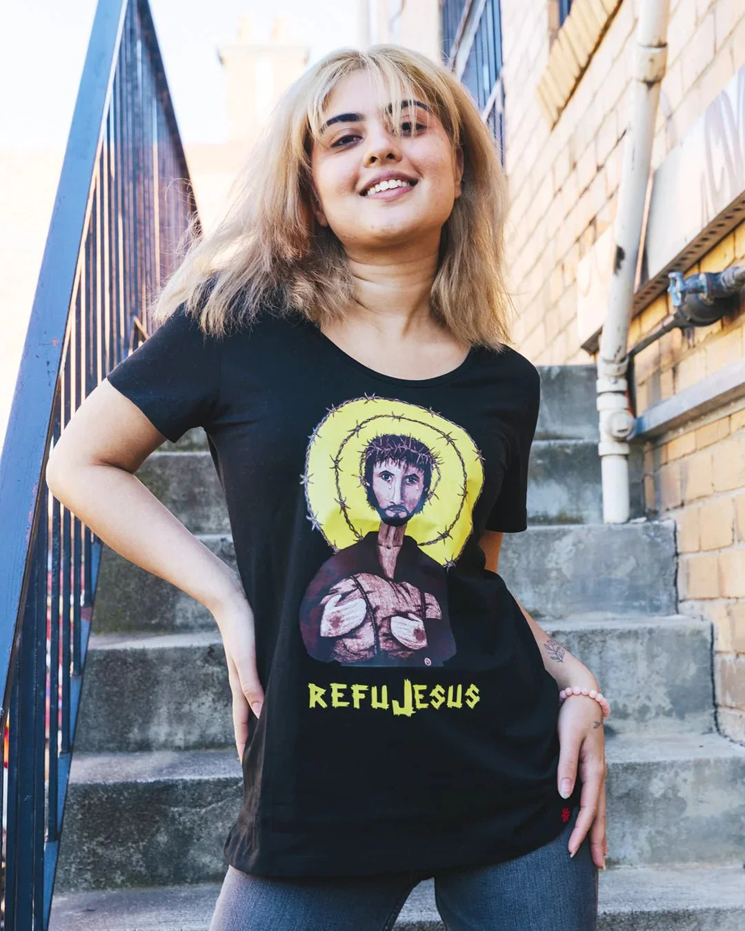 REFUJESUS PRINTED T-SHIRT, WOMENS BLACK - Image 2