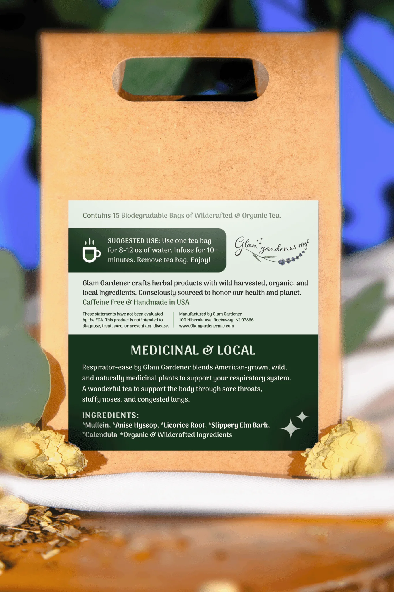 RESPIRATOR-EASE • Pre-bagged herbal tea for Respiratory support with American-grown & organic Mullein, Licorice root, Anise Hyssop, Slippery Elm and Calendula - Image 6