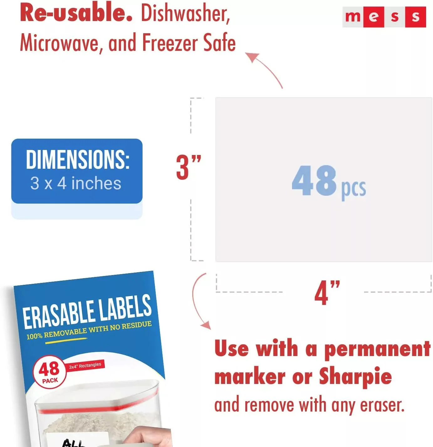 Reusable and Erasable Labels for Food Containers (48-Pack) 3x4" - Image 4