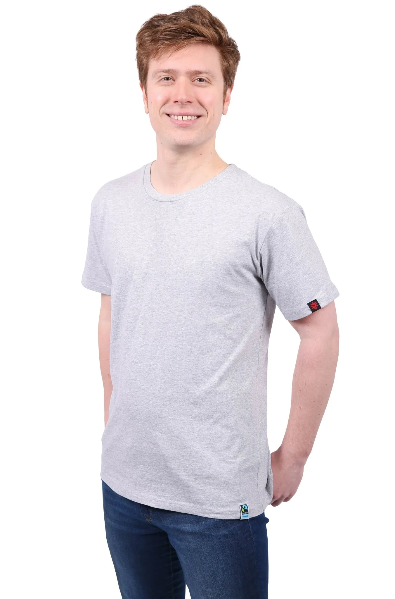Round Neck T-shirt, Unisex Grey Marle - Image 2
