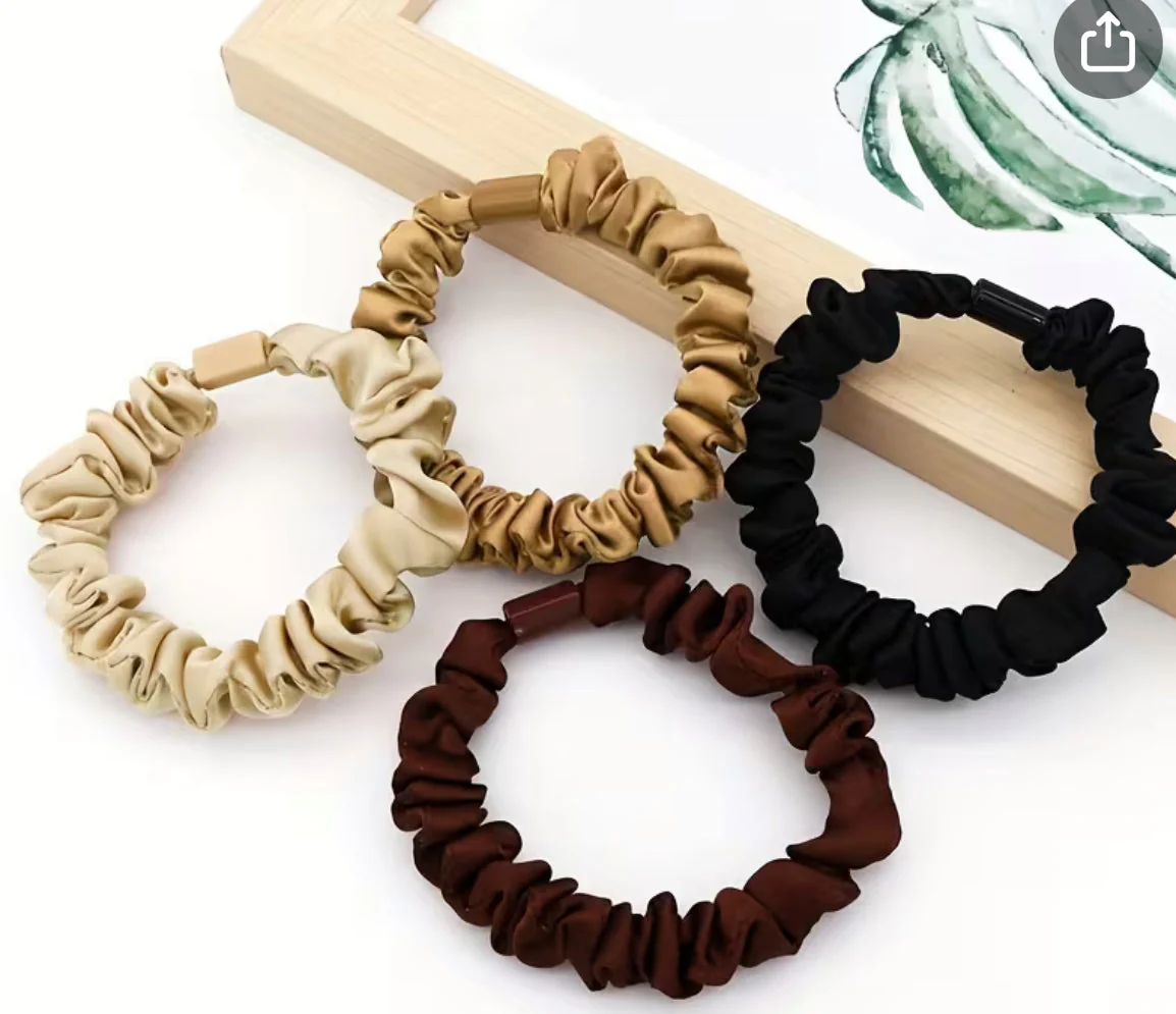 Set of 4 Satin Elastic Hair Scrunchies - Image 2