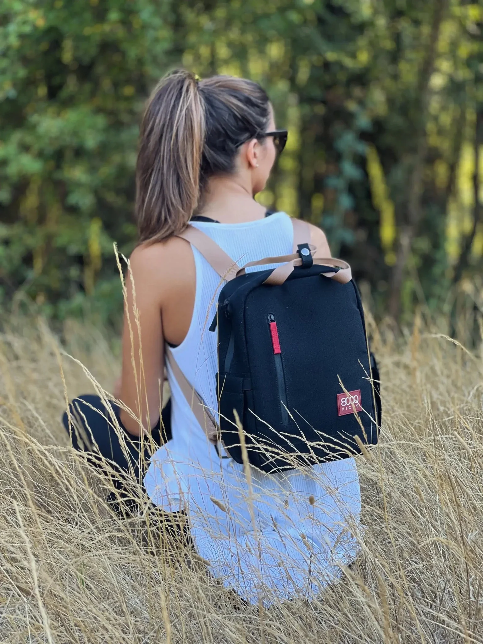 Small Hemp Backpack in Beige and Green - Image 10