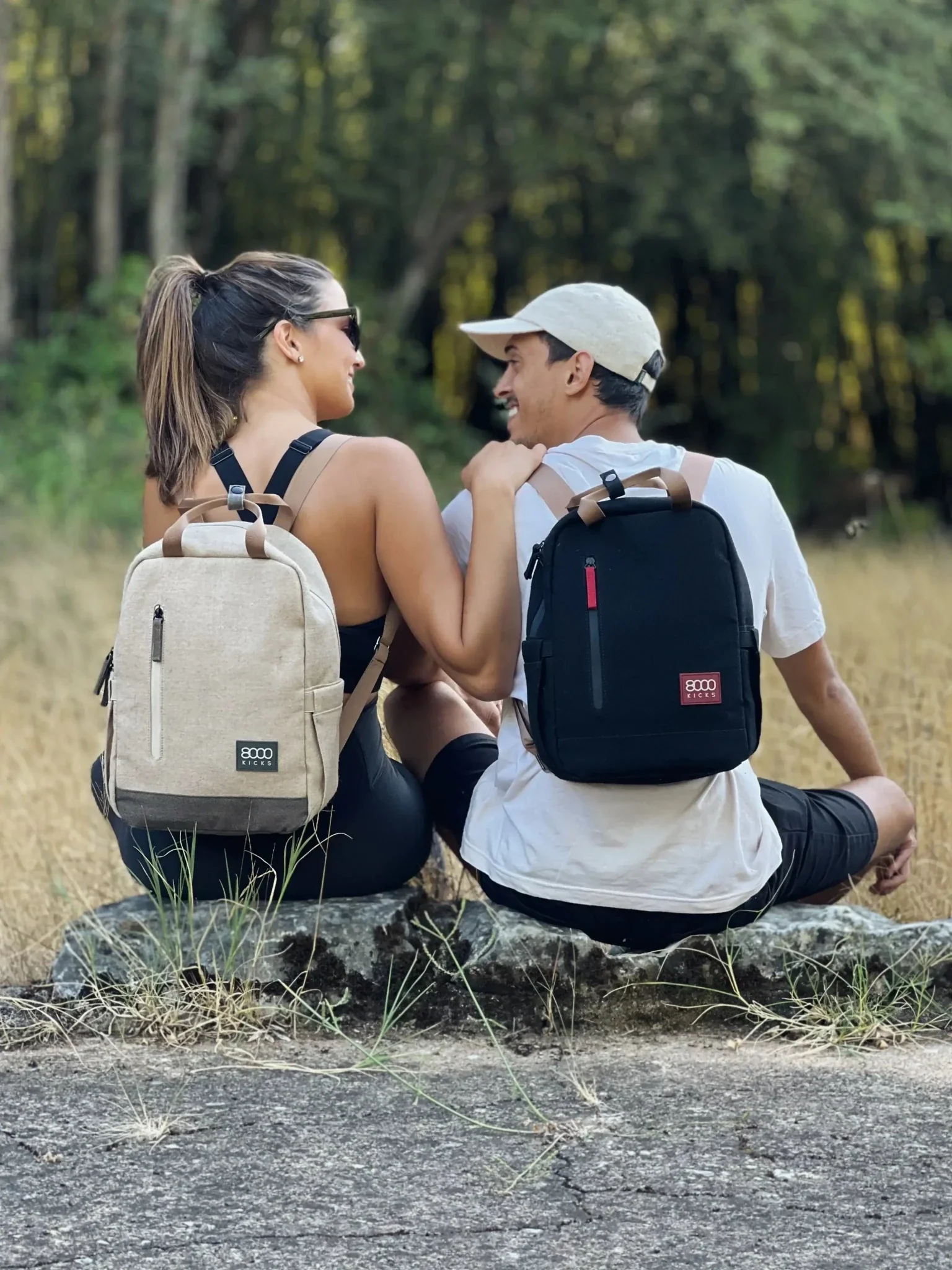 Small Hemp Backpack in Beige and Green - Image 11