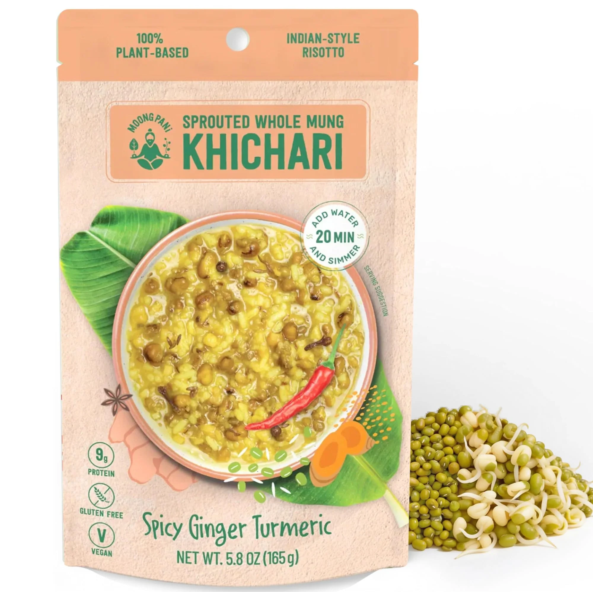 Spicy Sprouted Mung Khichari: Ginger, Garlic & Turmeric | 27g Plant Protein | 3 Servings