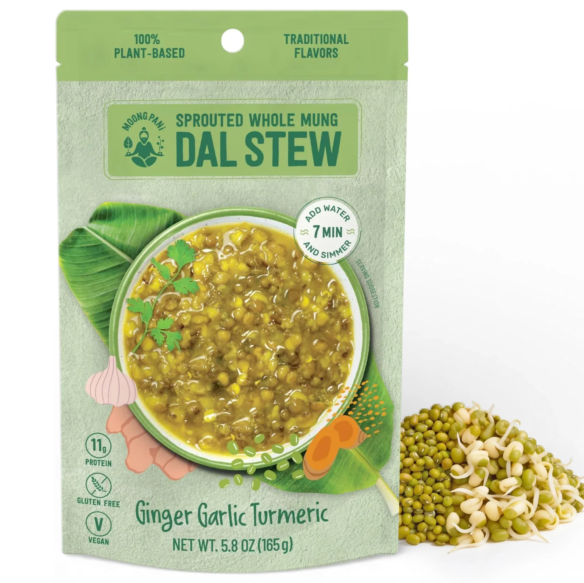 Sprouted Mung Dal Stew: Zesty Ginger & Turmeric | 33g Plant Protein | 3 Servings