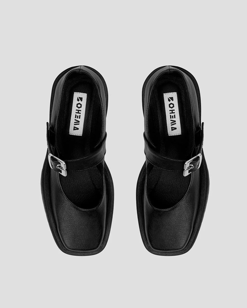 Squared Mary Jane Pumps Black made of Grape Leather - Image 5