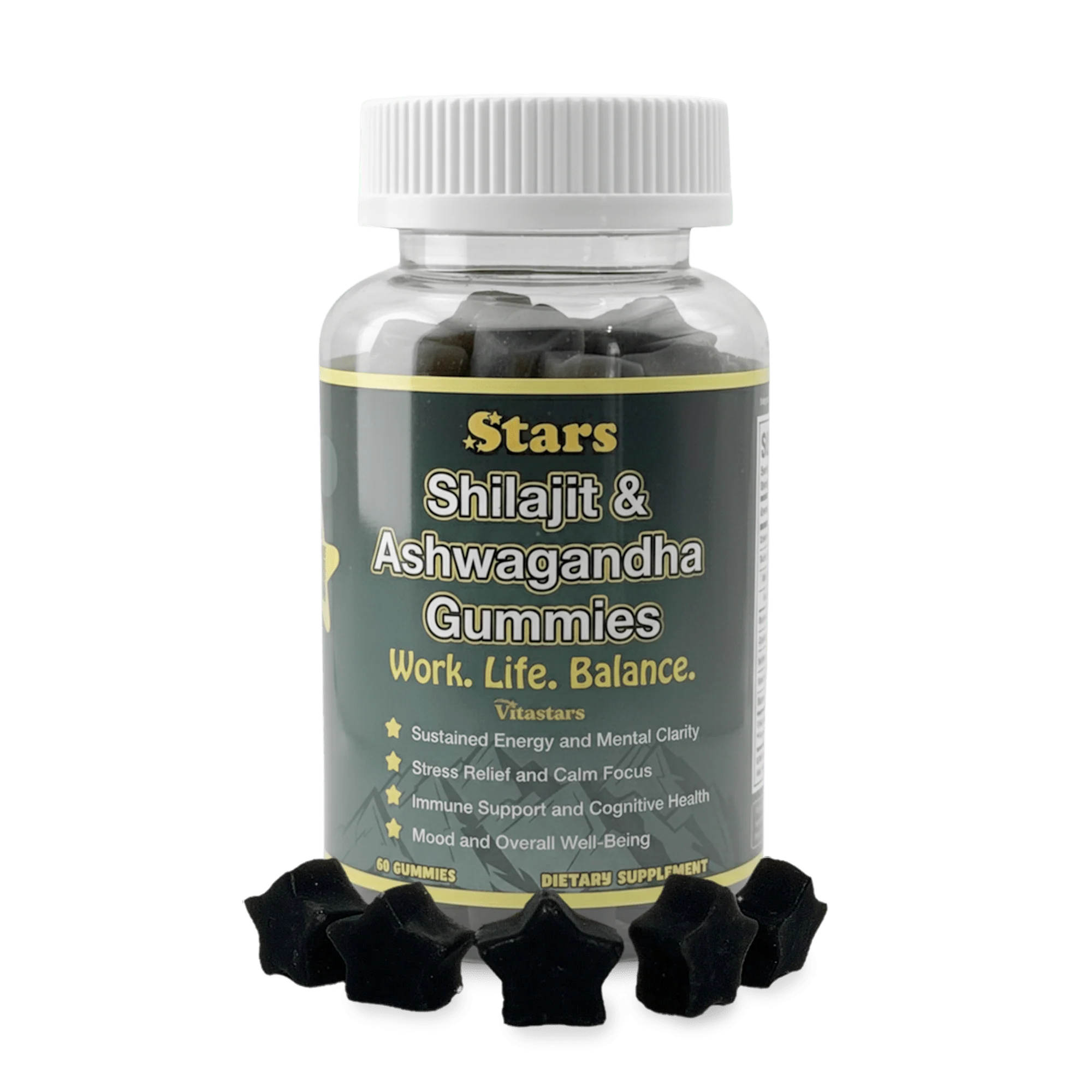 Stars Work. Life. Balance. Shilajit & Ashwagandha Gummies + Chaga Mushroom Vitamin D2 & B12