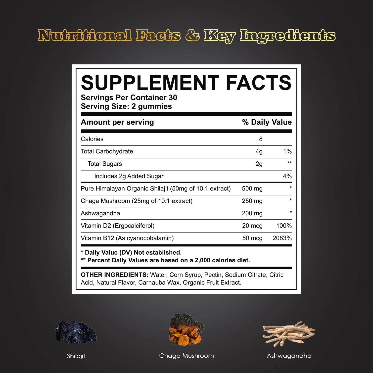 Stars Work. Life. Balance. Shilajit & Ashwagandha Gummies + Chaga Mushroom Vitamin D2 & B12 - Image 2