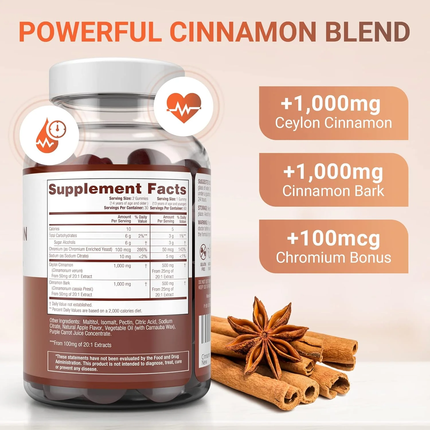 Sugar-Free Ceylon Cinnamon Gummies (2,000mg/Serving) - Image 2