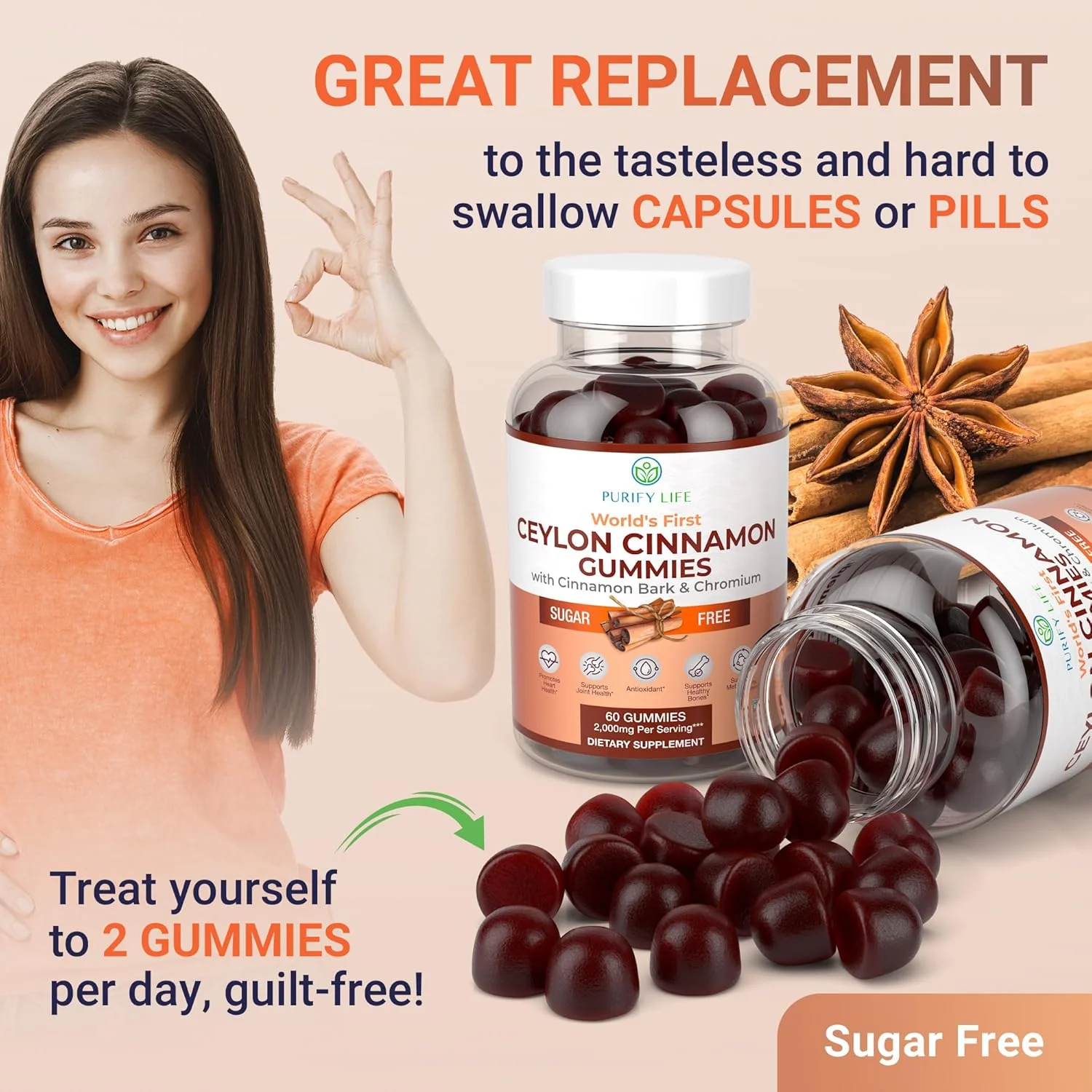 Sugar-Free Ceylon Cinnamon Gummies (2,000mg/Serving) - Image 3