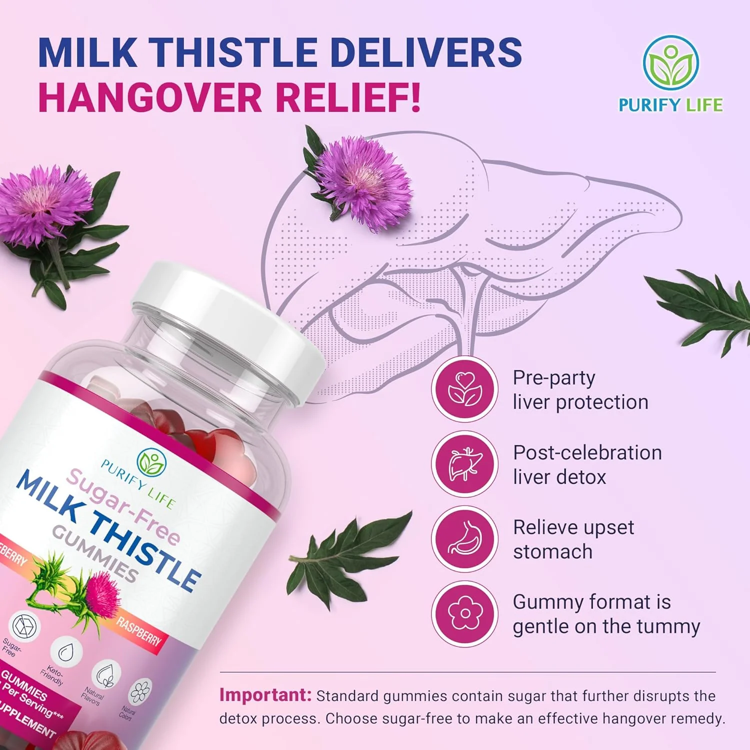 Sugar Free Milk Thistle Gummies for Liver Function, Detox & Cleanse, Hangover Relief - Image 3