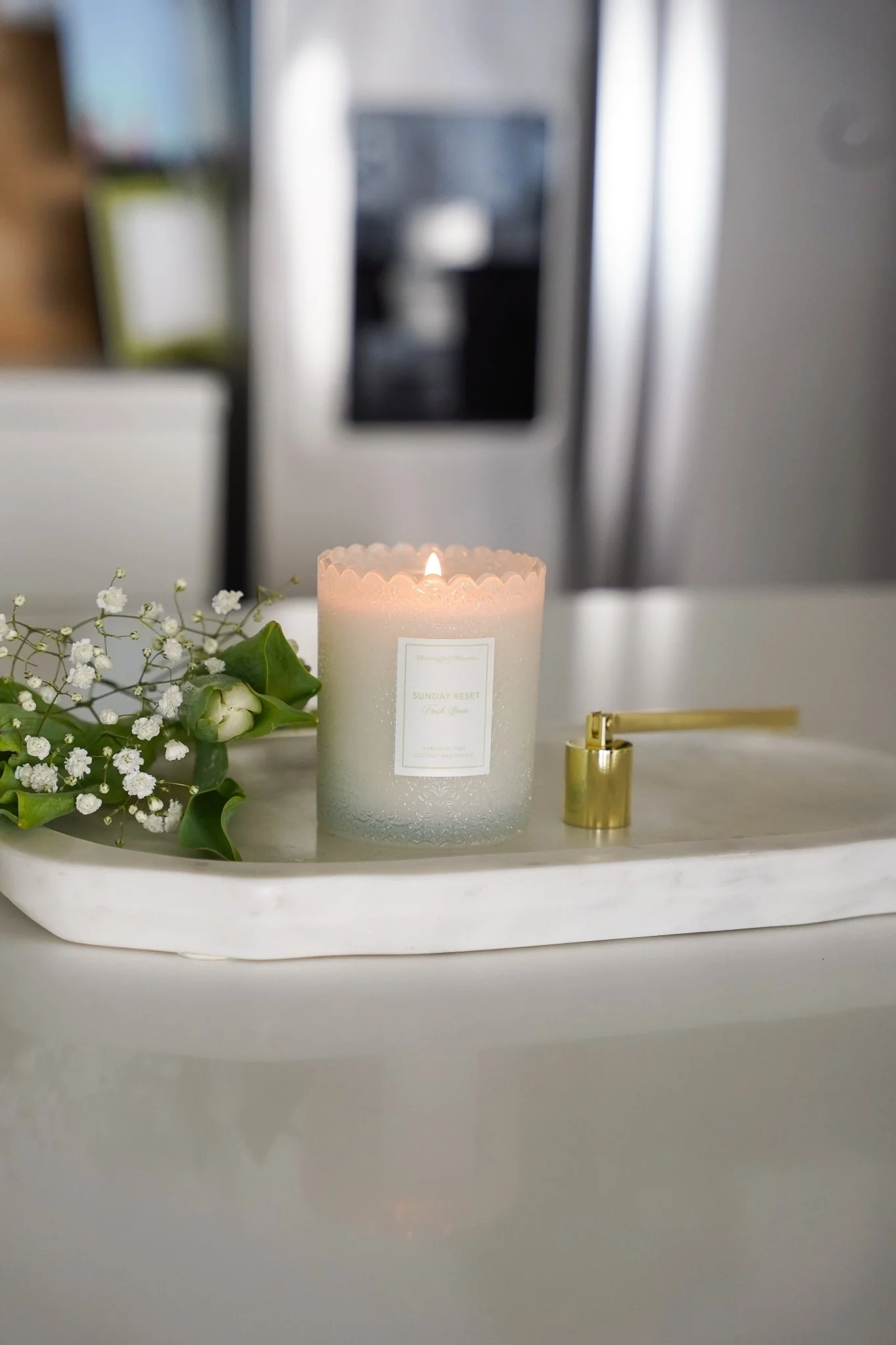 Sunday Reset Fresh Linen Natural Candle 8oz Kaia Collection - Image 3