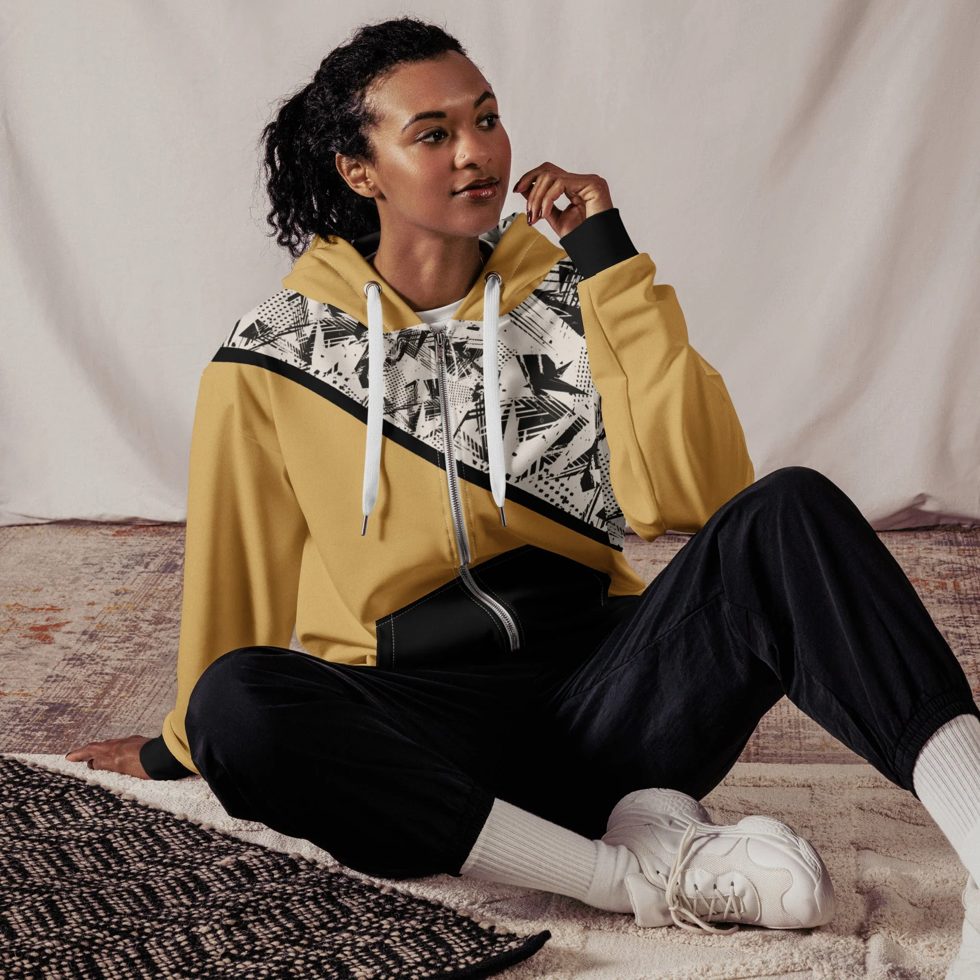 Sustainable Zip Hoodie, Unisex - Recycled (Tan/Black)