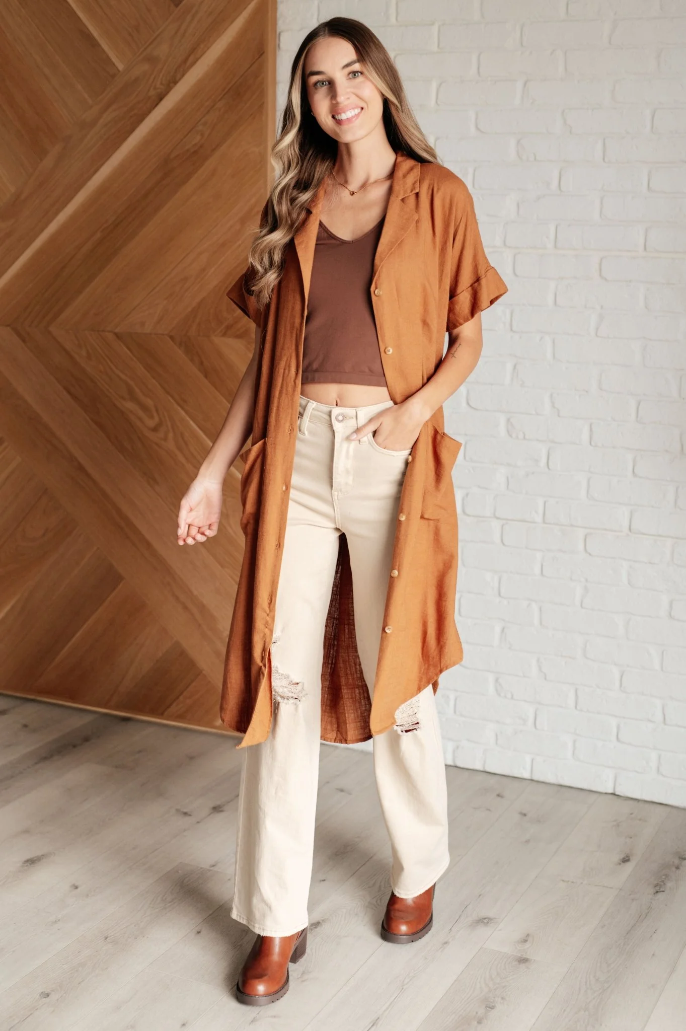 Terracotta Shirt Dress - Image 4
