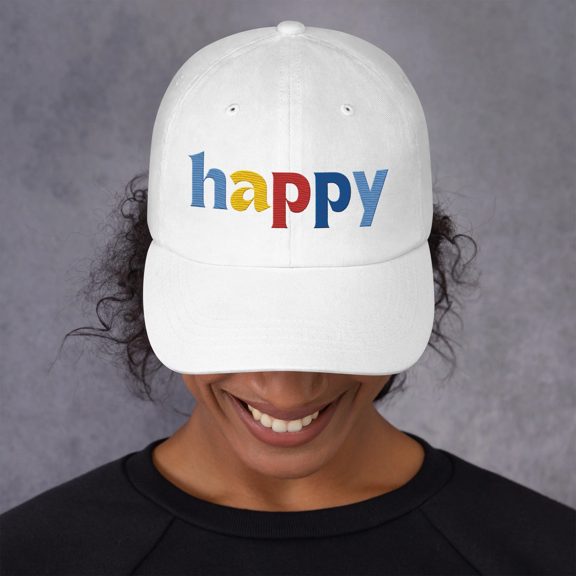 The Happy Hat - Colored Embroidery, 100% Chino Cotton Twill