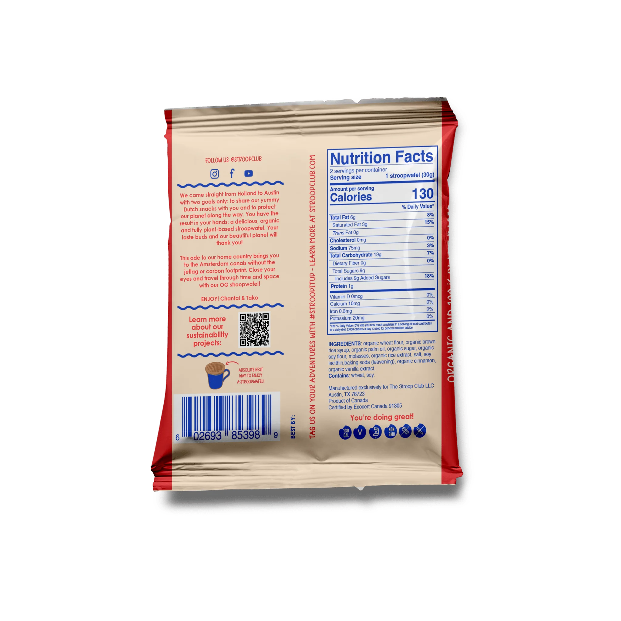 Traditional Caramel Plant Based and Organic Stroopwafels (box of 12x 2-pack - 24 total) - Image 4