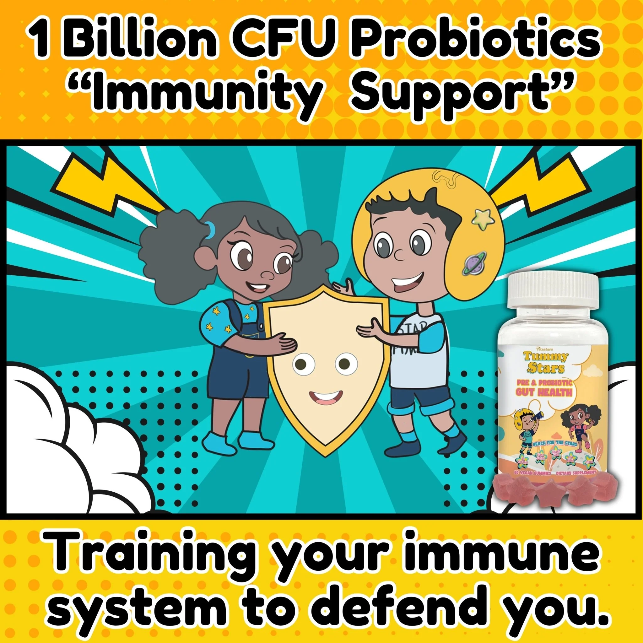 Tummy Stars Kids Prebiotic & Probiotic Gummies + Fiber – Gut Health & Digestion Support for Kids | Promotes Regularity, Detox Support & Mood Support | Vegan, 60 Count - Image 2