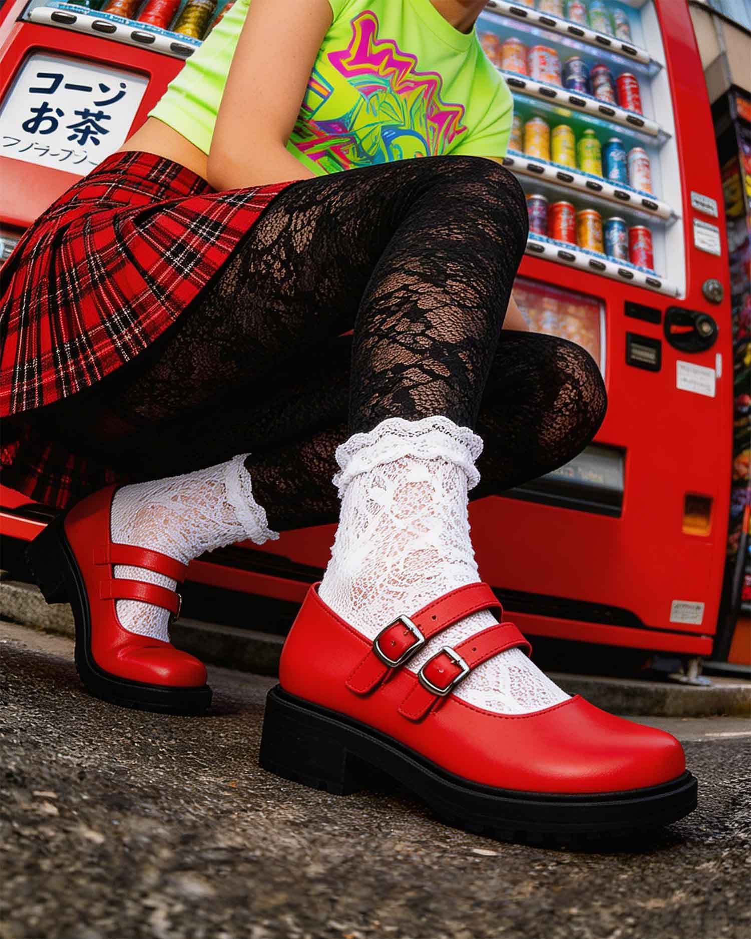 Twin Mary Jane Vegan Corn Leather Ballerinas | Red - Image 2