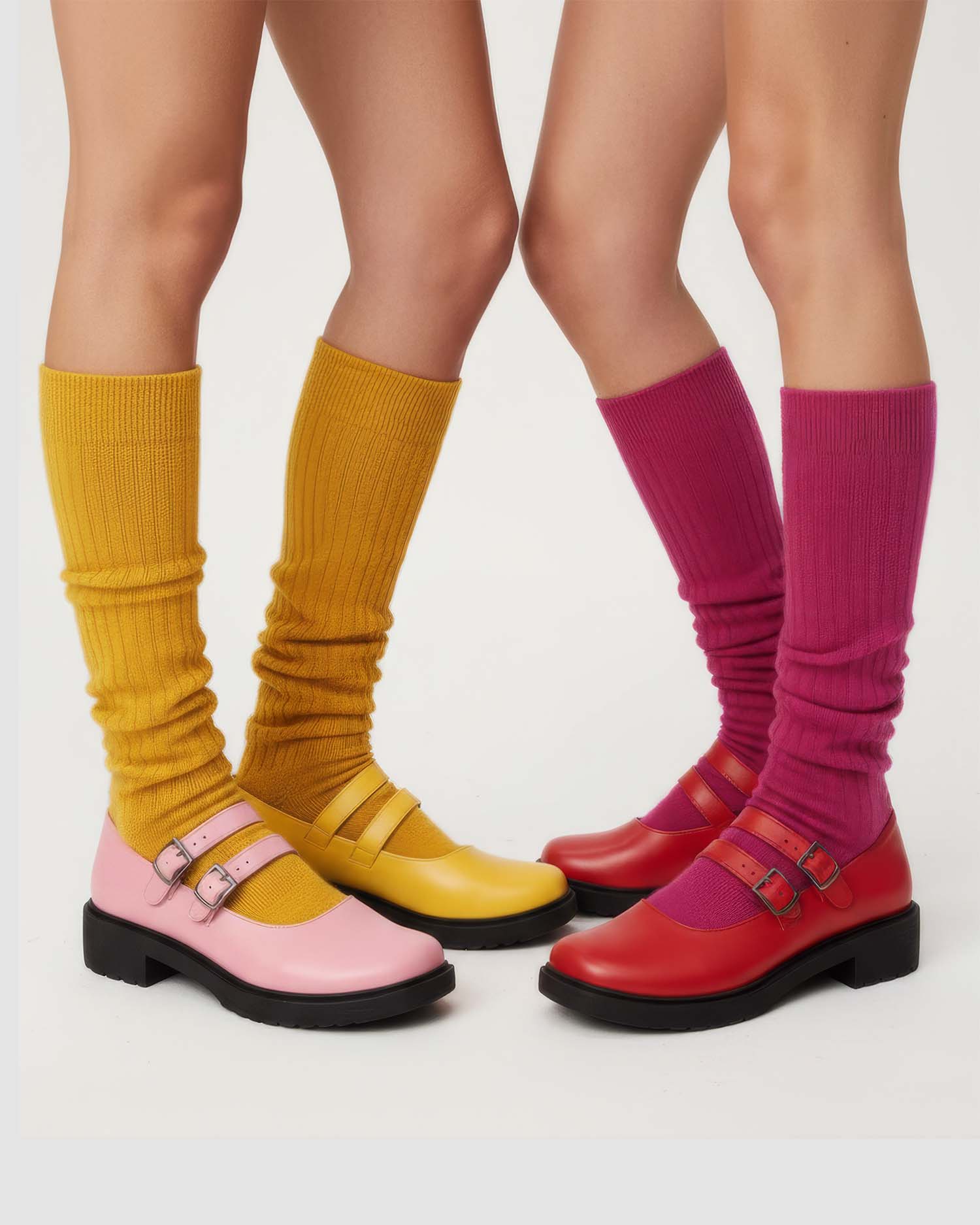 Twin Mary Jane Vegan Grape Leather Ballerinas | Yellow - Image 3