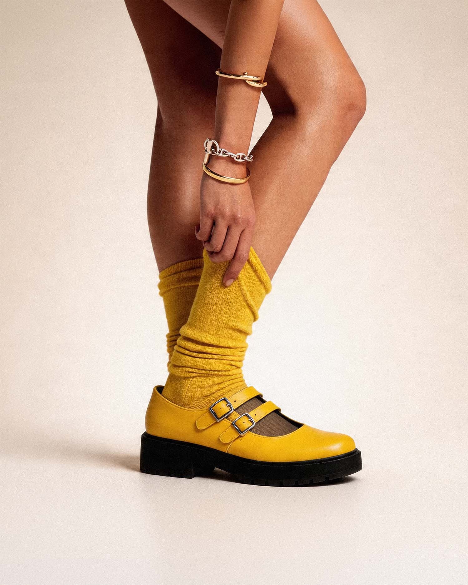 Twin Mary Jane Vegan Corn Leather Ballerinas | Yellow