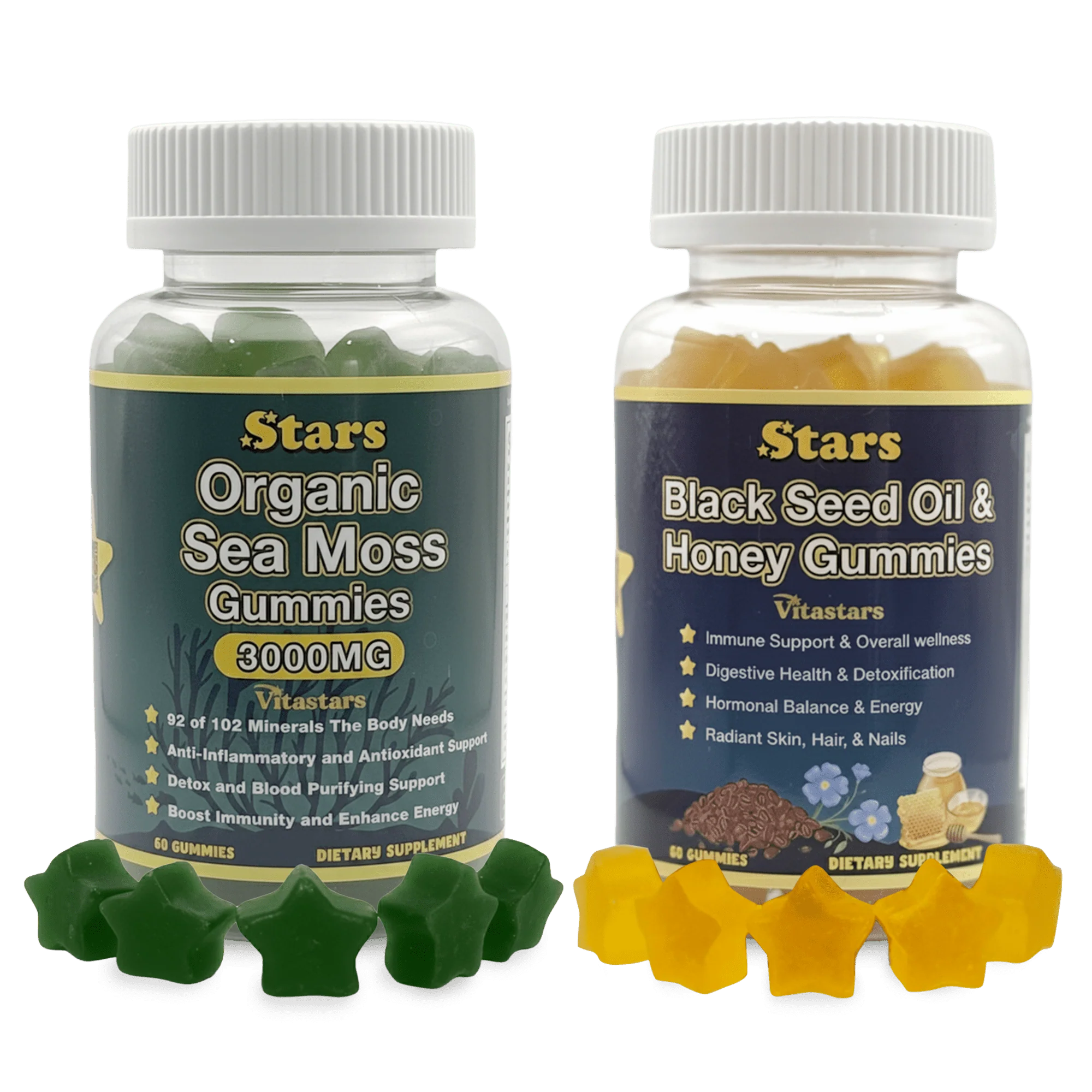 Ultimate Wellness: Organic Sea Moss Gummies & Black Seed Oil Honey Gummies, Immune, Digestive, Skin & Joint Support, Packed with Superfoods, Antioxidants & Vitamins for Men & Women, 120 count
