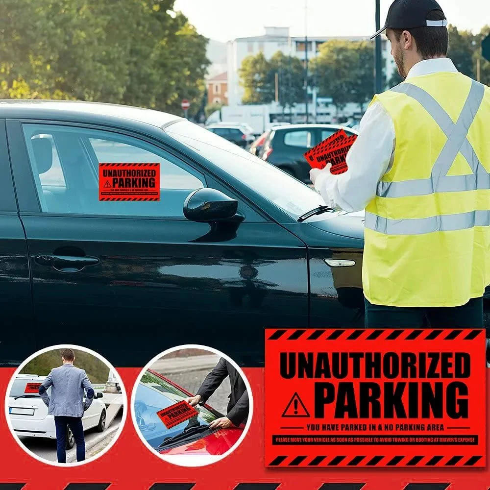"Unauthorized Parking" Red Very Hard to Remove Parking Stickers - Image 6